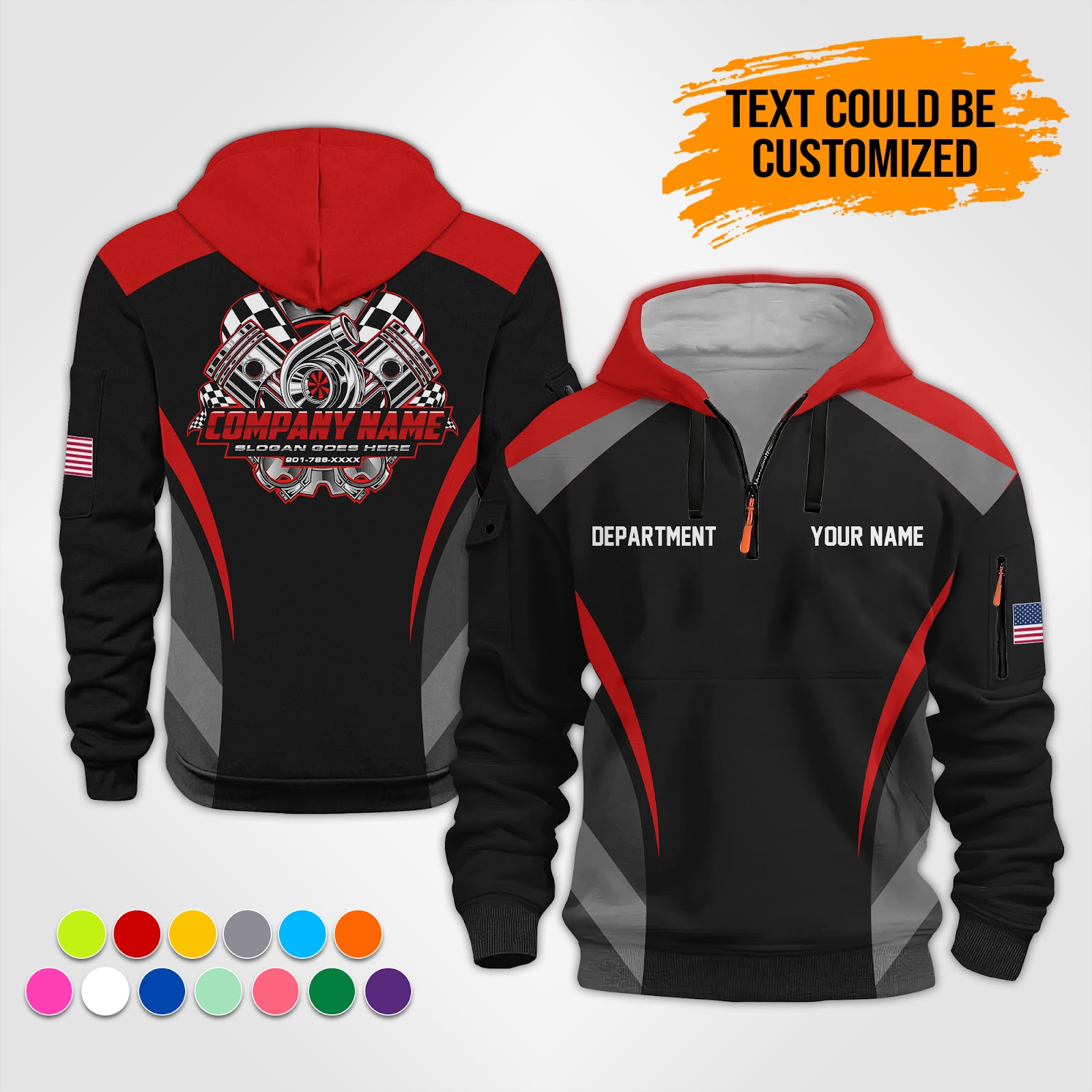 Custom Diesel Turbo Mechanic 3D Quarter Zip Hoodie - photo 2