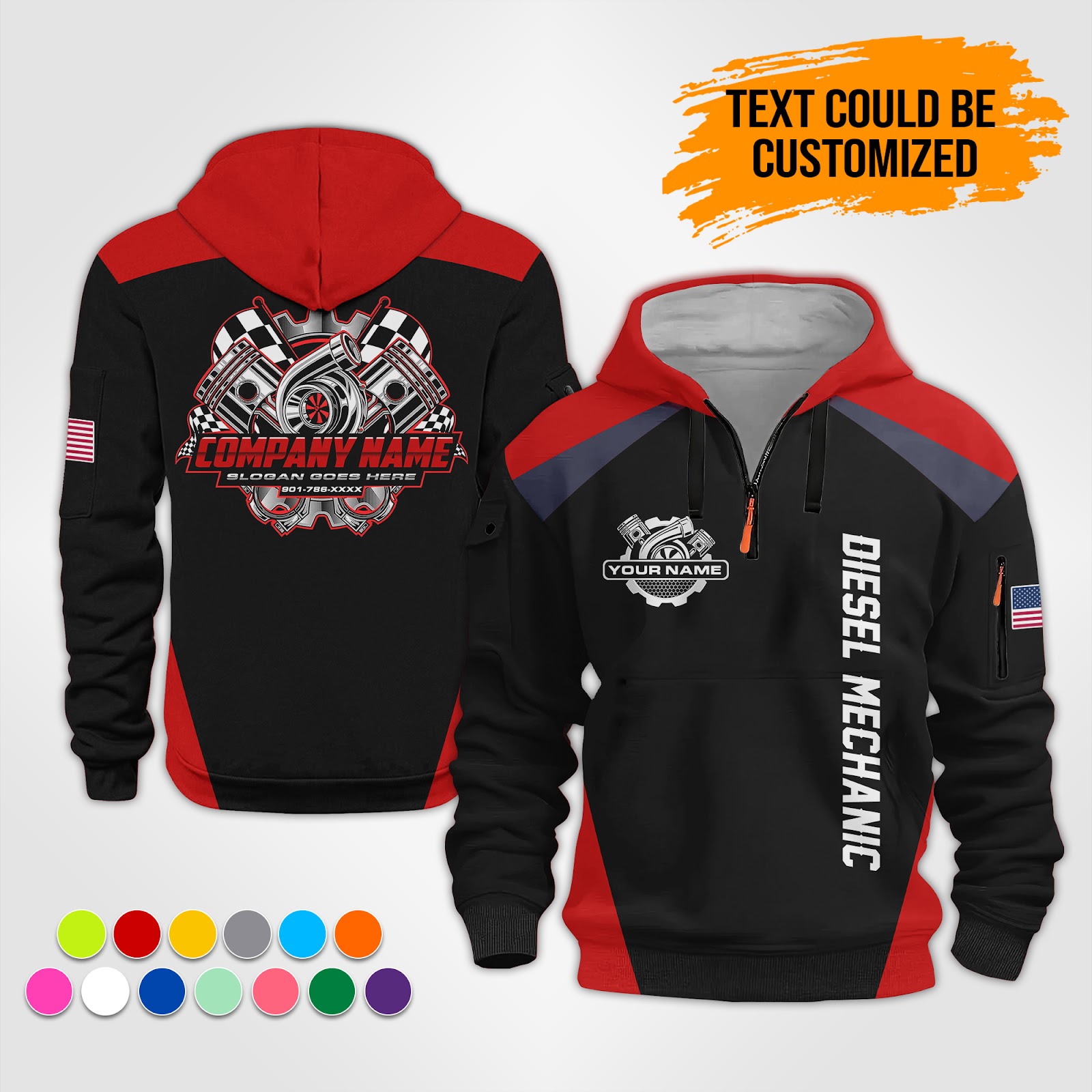 Custom Diesel Turbo Mechanic 3D Quarter Zip Hoodie - photo 2