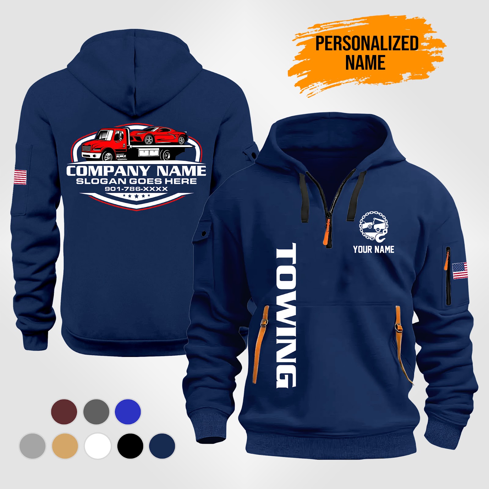 Custom Towing Truck Quarter Zip Hoodie