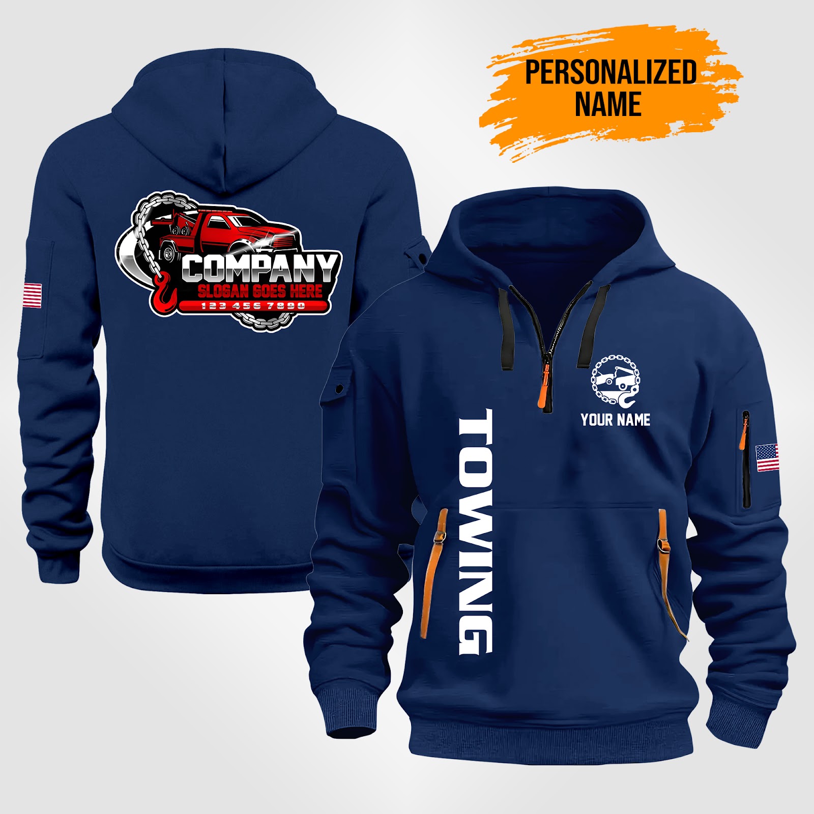 Custom Towing Truck Quarter Zip Hoodie