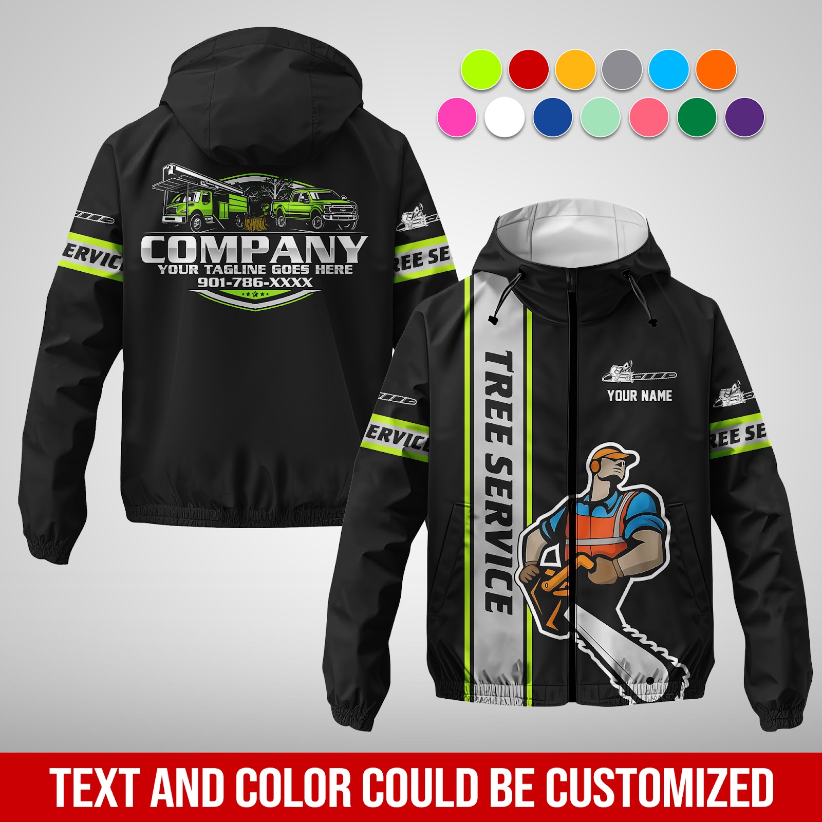 Custom Tree Service 3D Printed Windbreaker Jacket
