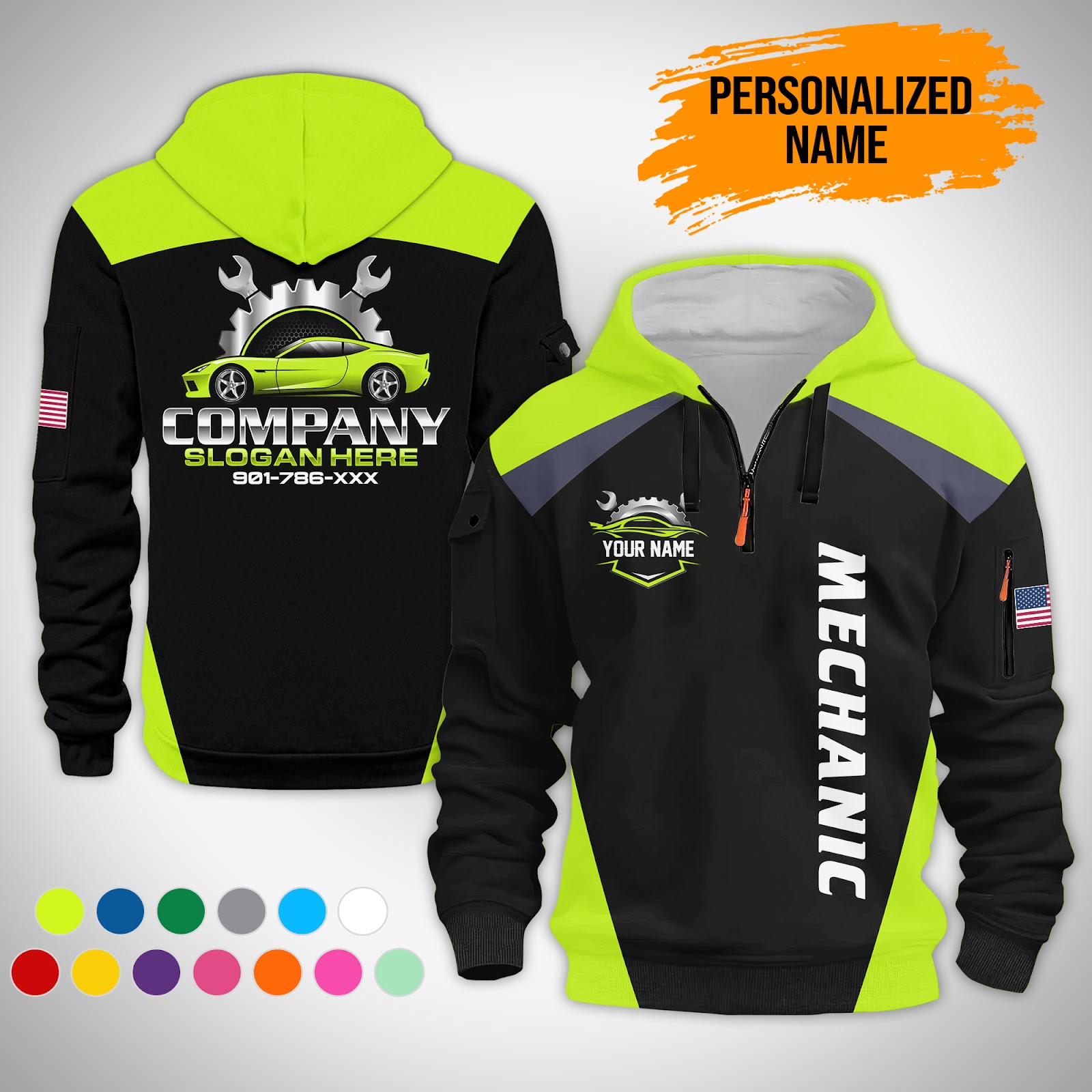 Custom Car Mechanic Quarter Zip Hoodie