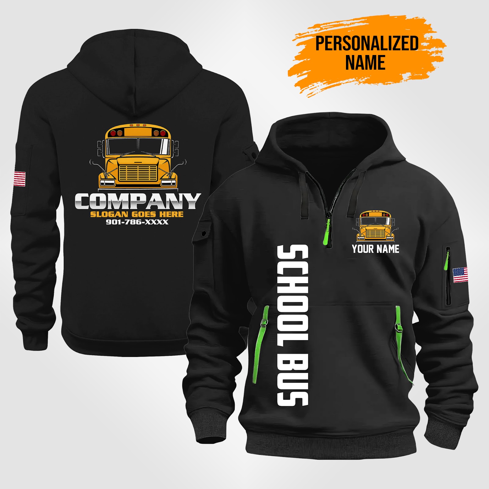 Custom School Bus Quarter Zip Hoodie - photo 2