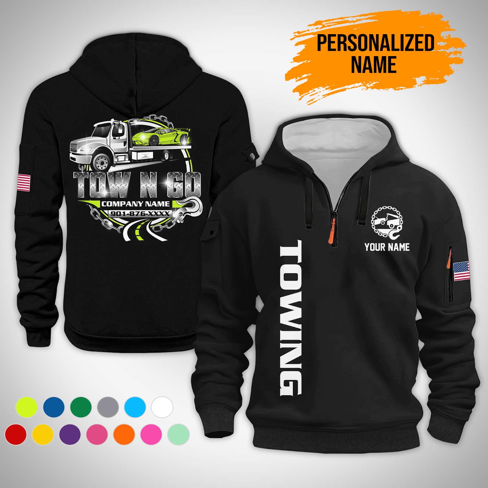Custom Towing Truck Quarter Zip Hoodie