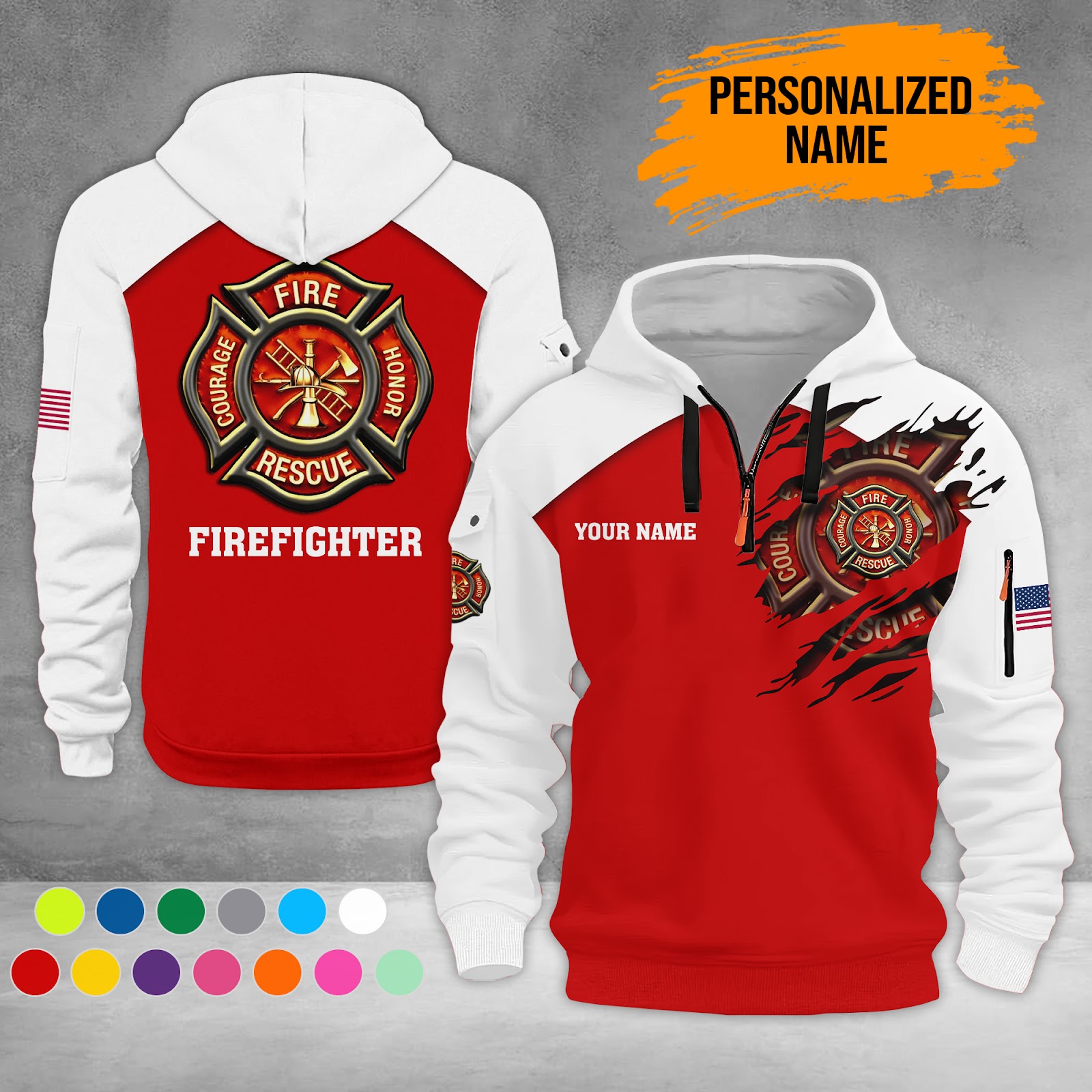 Custom Love Firefighter 3D Quarter Zip Hoodie - photo 2