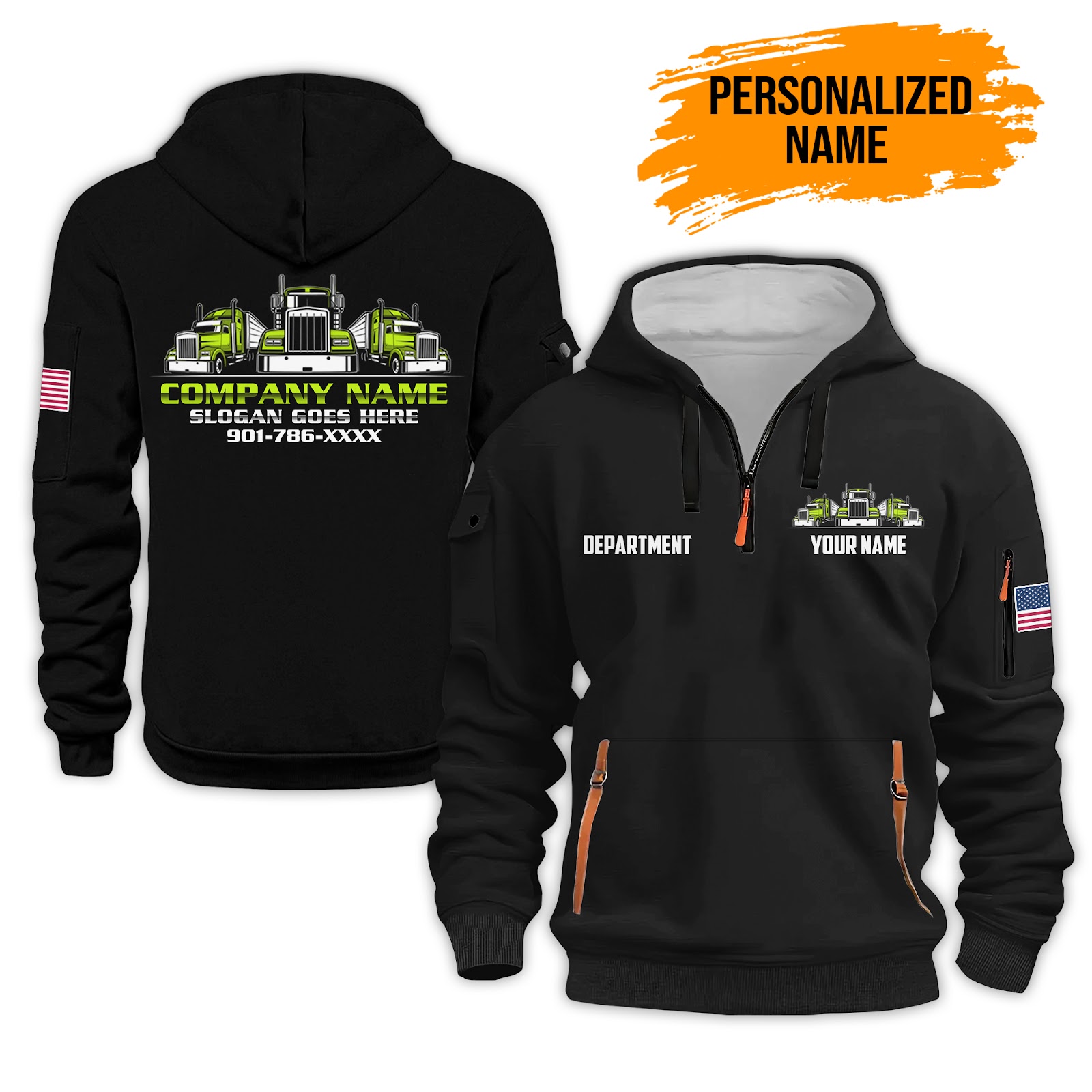 Custom Semi Truck 3D Printed Quarter Zip Hoodie