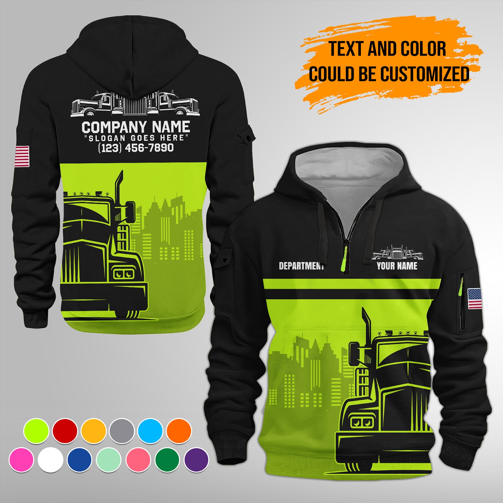 Custom Tow Truck Uniform 3D Quarter Zip Hoodie