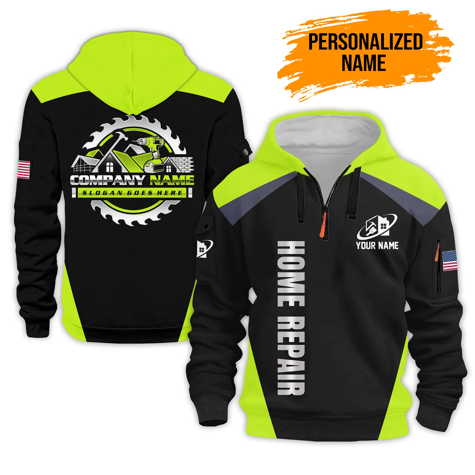 Custom Home Repair 3D Printed Quarter Zip Hoodie