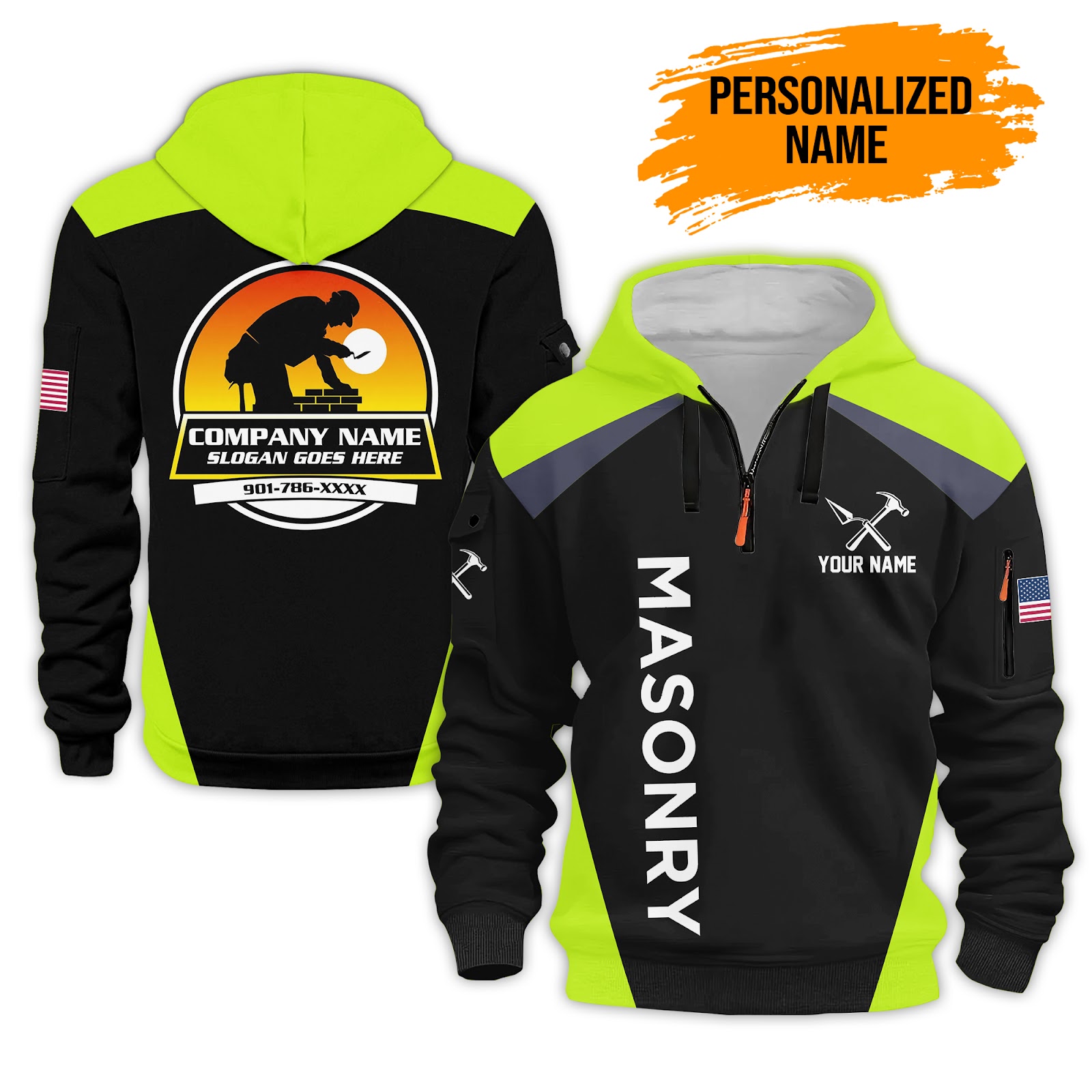 Custom Masonry 3D Printed Quarter Zip Hoodie