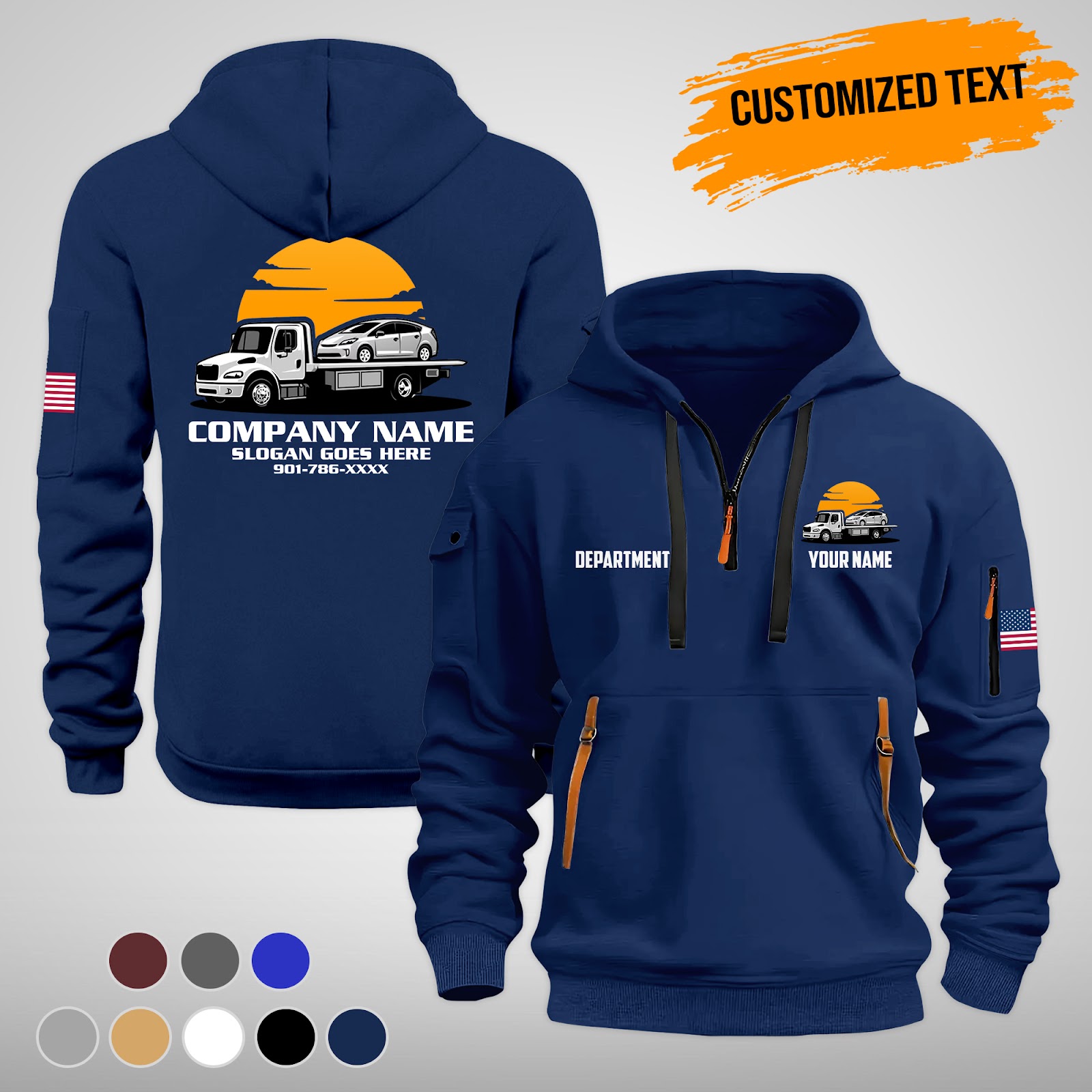 Custom Tow Truck Uniform Quarter Zip Hoodie