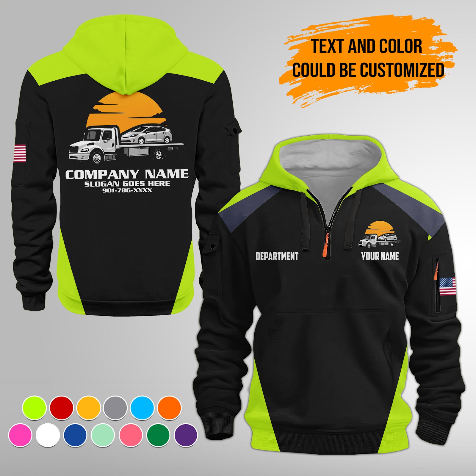 Custom Tow Truck Uniform Quarter Zip Hoodie