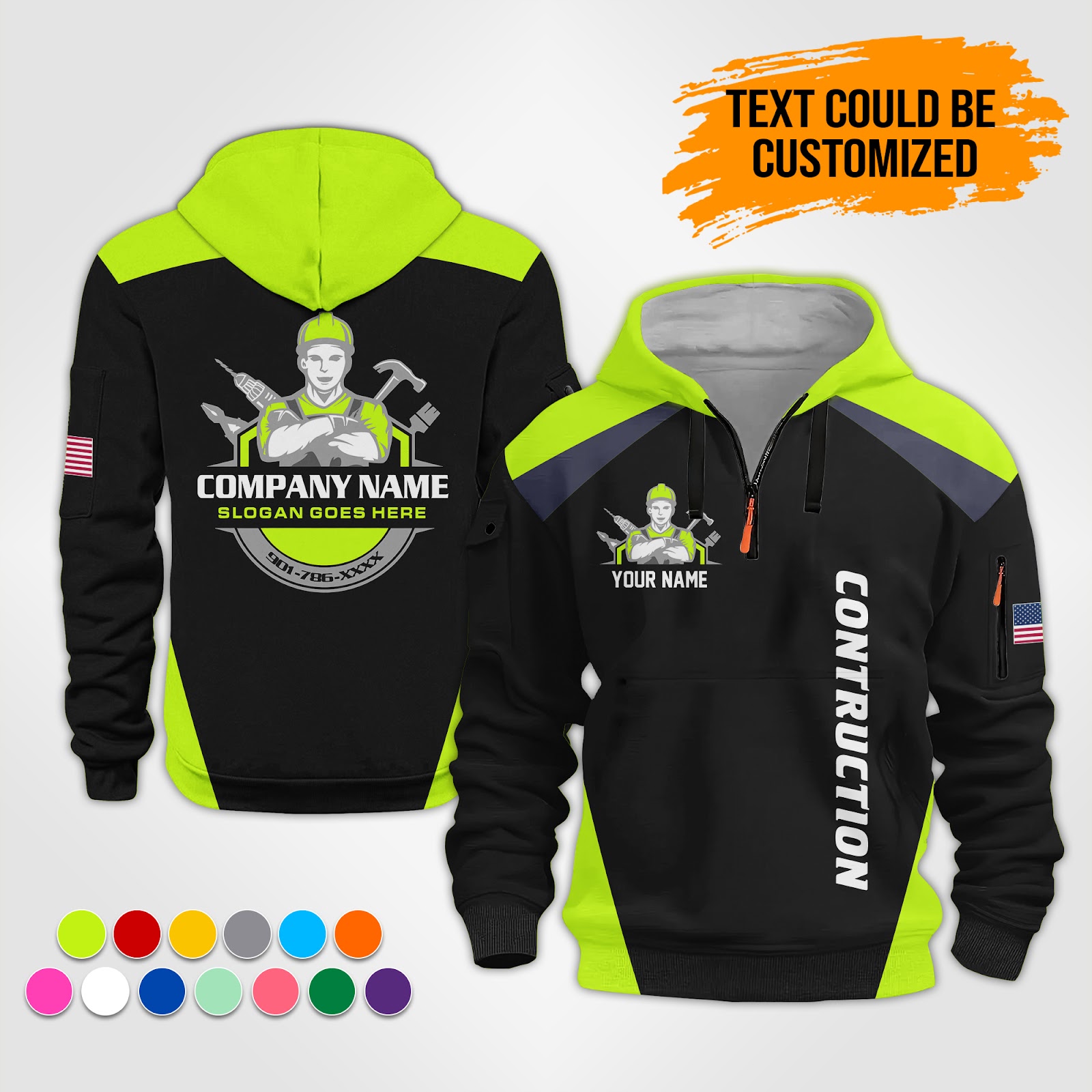 Custom Contruction Work Hoodie – Custom Name,