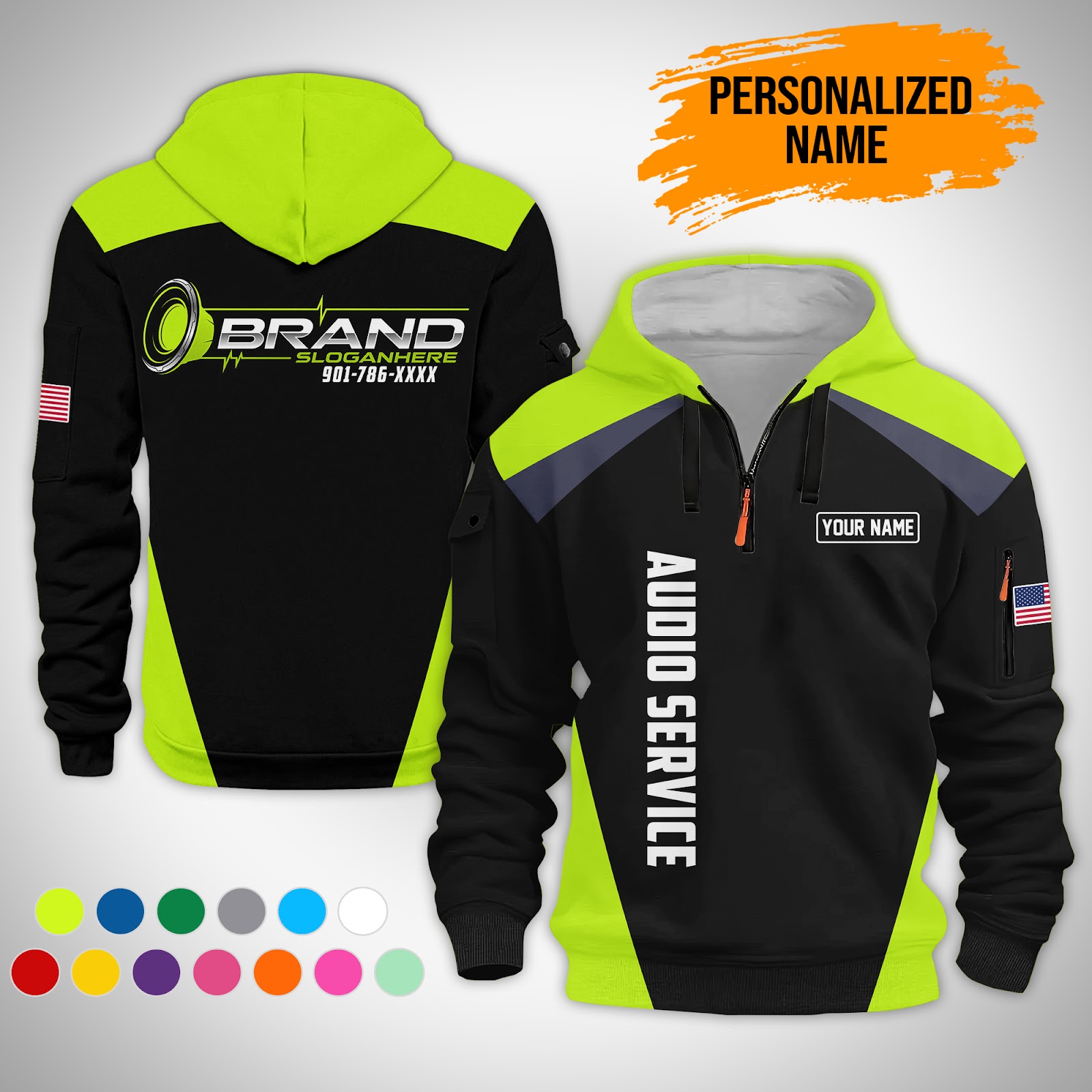 Custom Audio Service 3D Printed Quarter Zip Hoodie