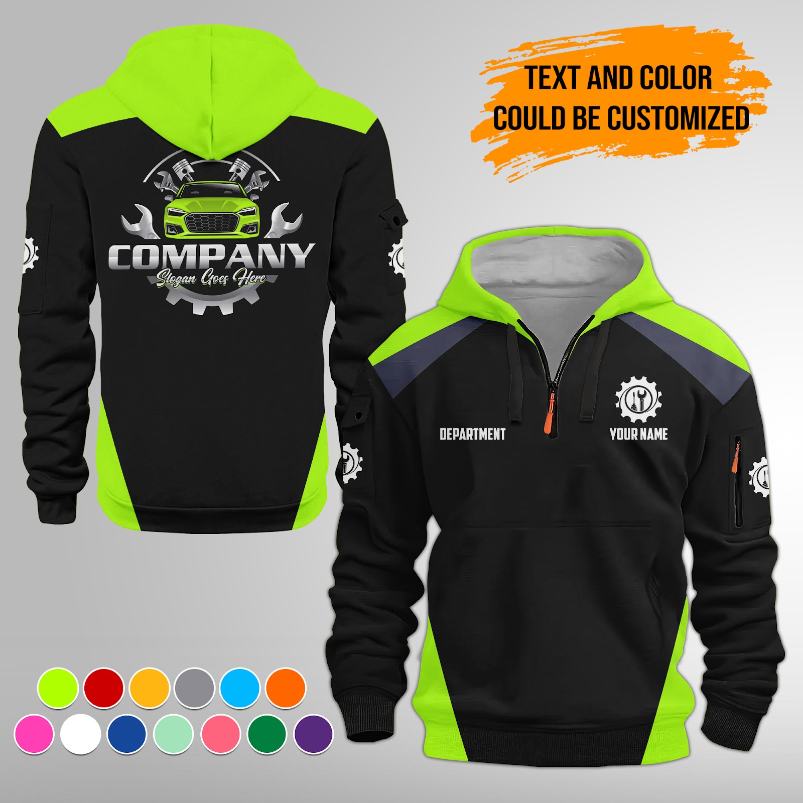 Custom Auto Mechanic 3D Printed Quarter Zip Hoodie