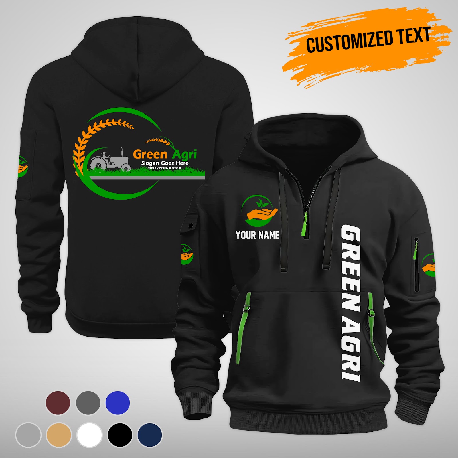 Custom Green Agri Quarter Zip Hoodie - photo 2
