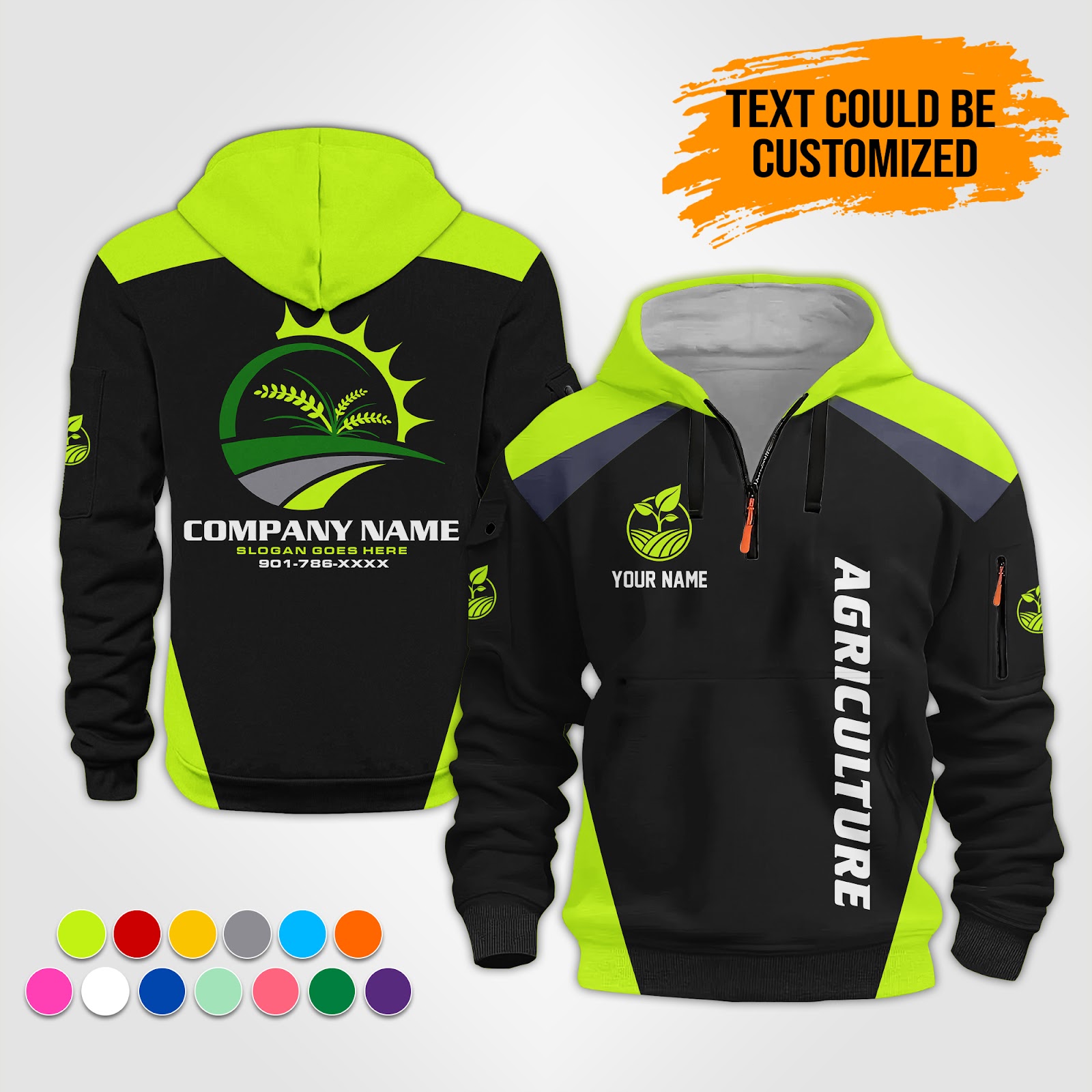 Custom Green Agri Quarter Zip Hoodie