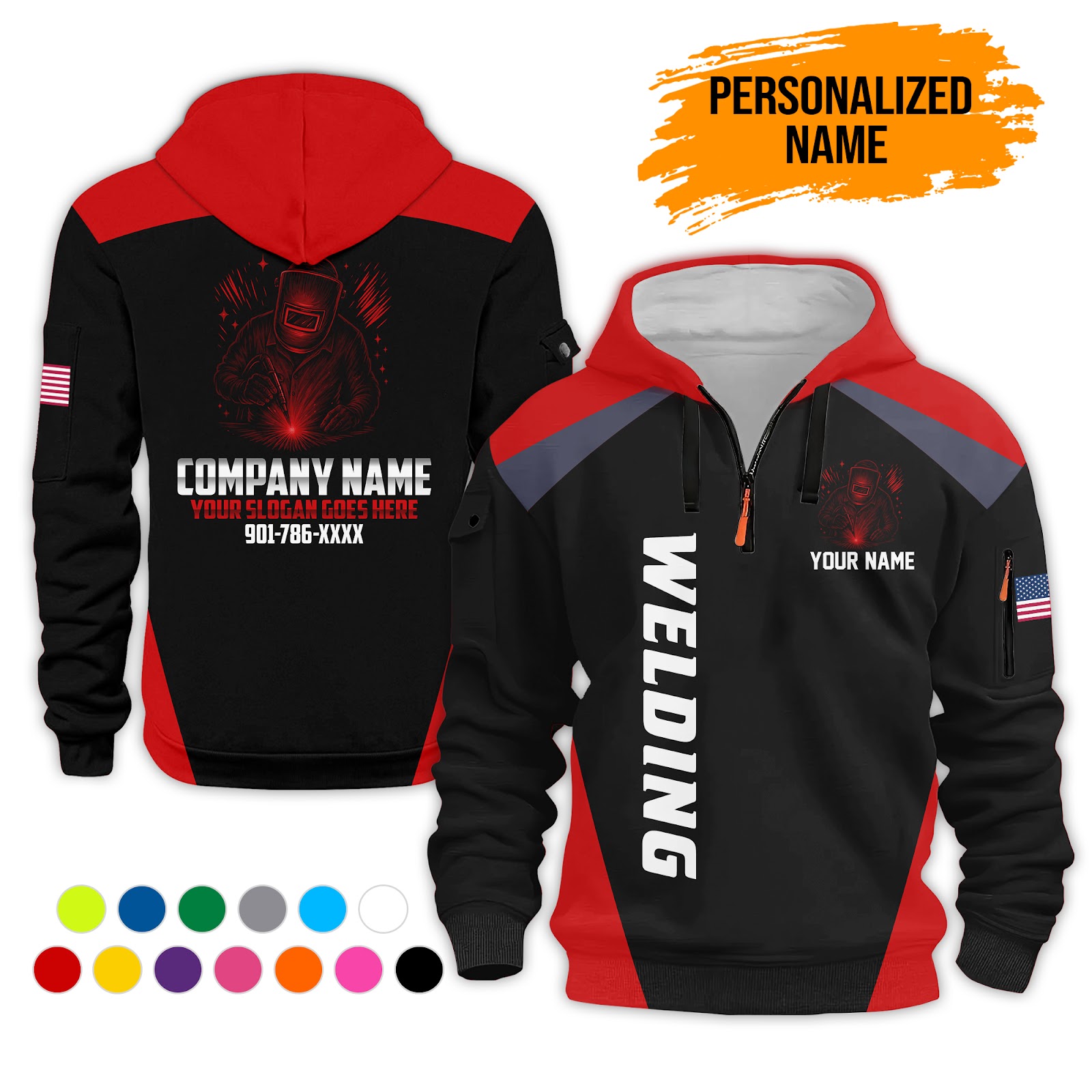 5987968-personalized-name-welding-3d-printed-quarter-zip-hoodie-pc222-2.jpg Custom Welding 3D Printed Quarter Zip Hoodie - photo 2