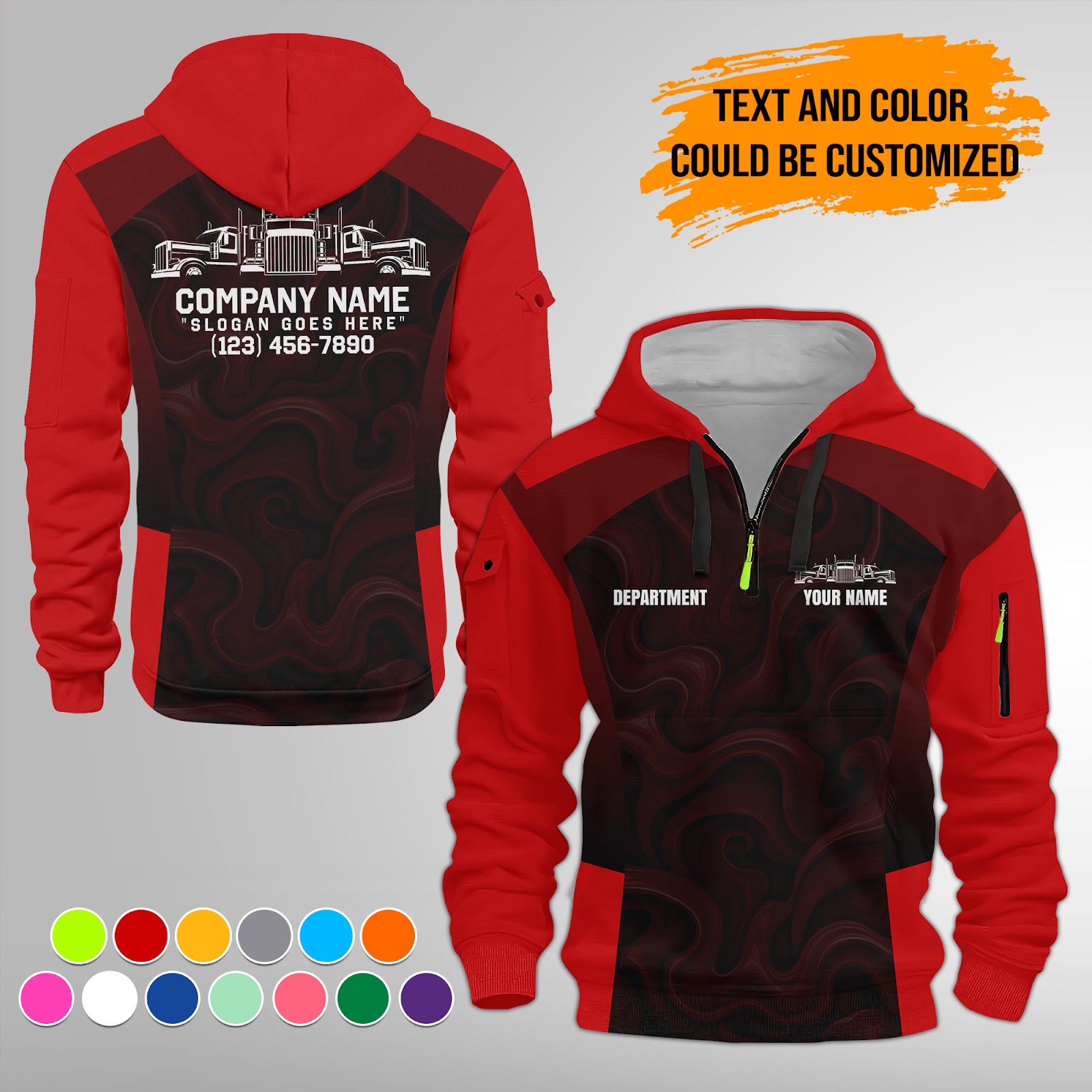 5988275-personalized-name-and-color-semi-truck-uniform-3d-quarter-zip-hoodie-am736-2.jpg Custom Semi Truck Uniform 3D Quarter Zip Hoodie - photo 2