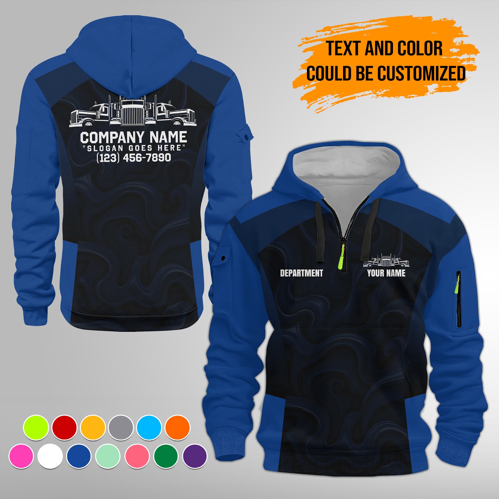 5988275-personalized-name-and-color-semi-truck-uniform-3d-quarter-zip-hoodie-am736-9.jpg Custom Semi Truck Uniform 3D Quarter Zip Hoodie - photo 9