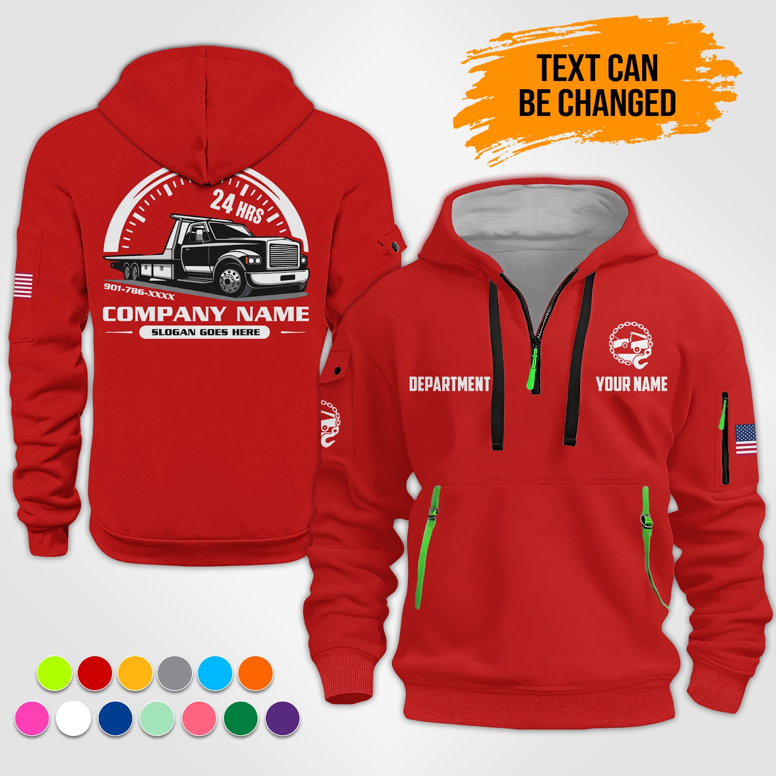 Custom Tow Truck 3D Quarter Zip Hoodie - photo 2