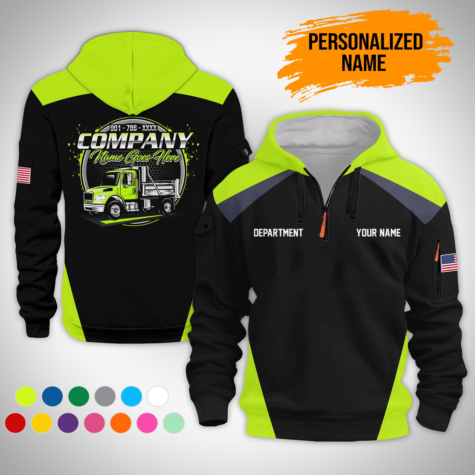 Custom Dump Truck 3D Printed Quarter Zip Hoodie