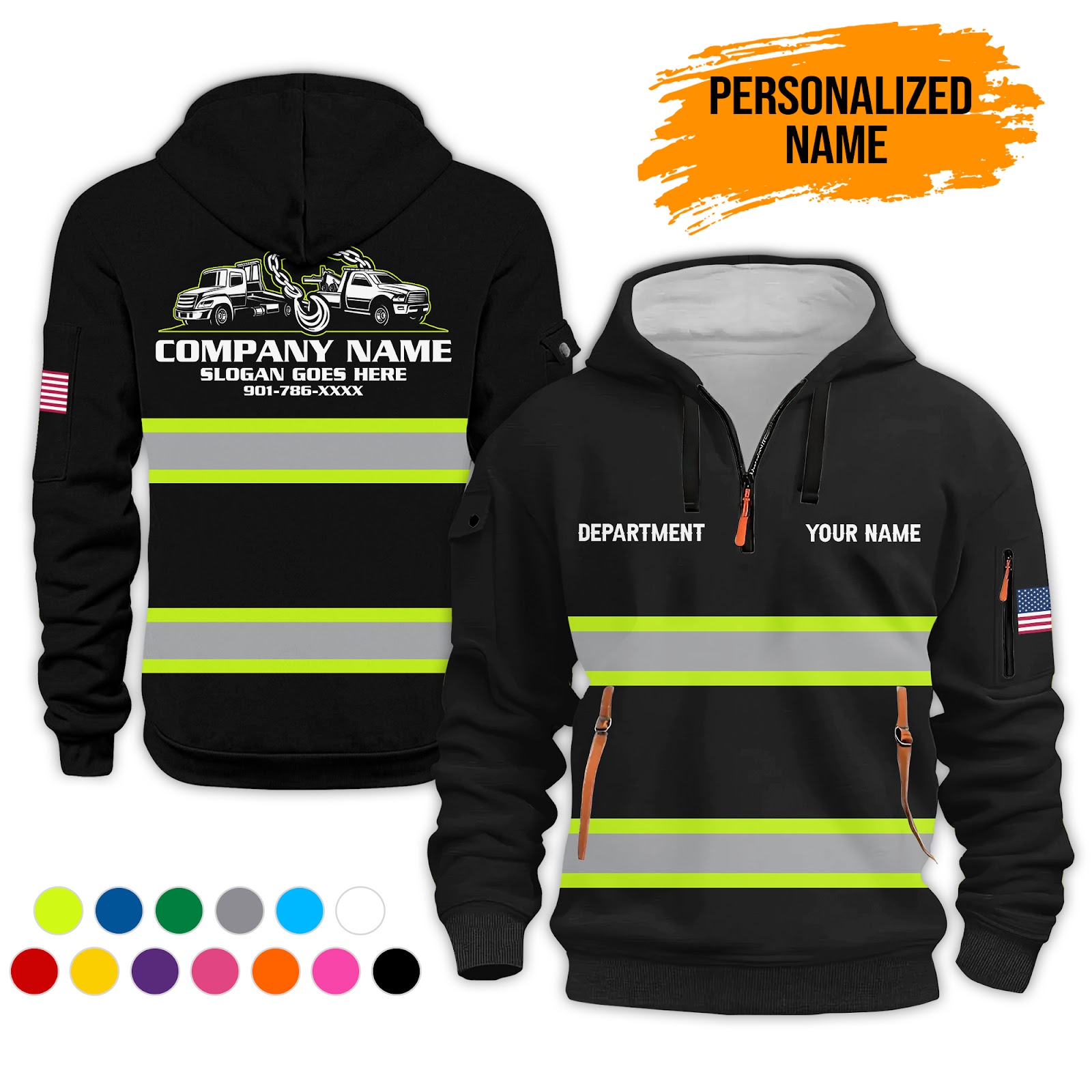 Custom Tow Truck 3D Printed Quarter Zip Hoodie