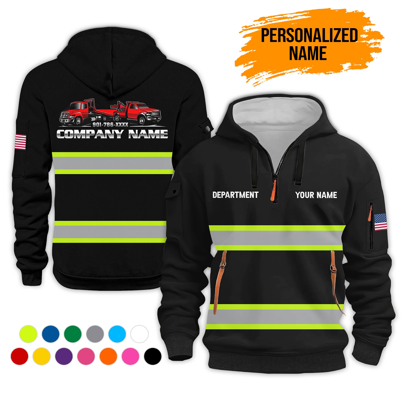 Custom Tow Truck 3D Printed Quarter Zip Hoodie
