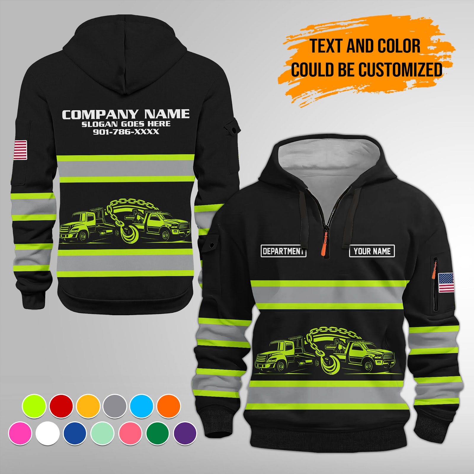 Custom Tow Truck Uniform 3D Quarter Zip Hoodie