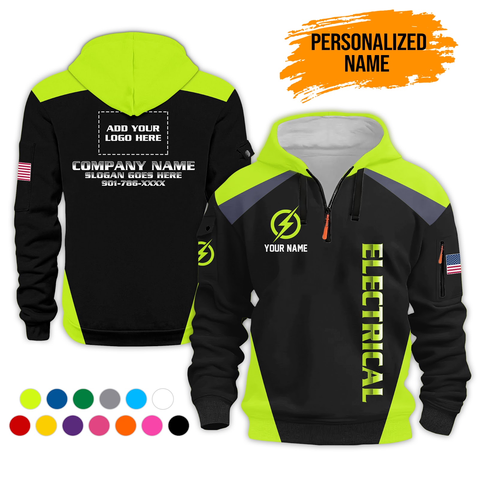 Custom Electrical 3D Printed Quarter Zip Hoodie
