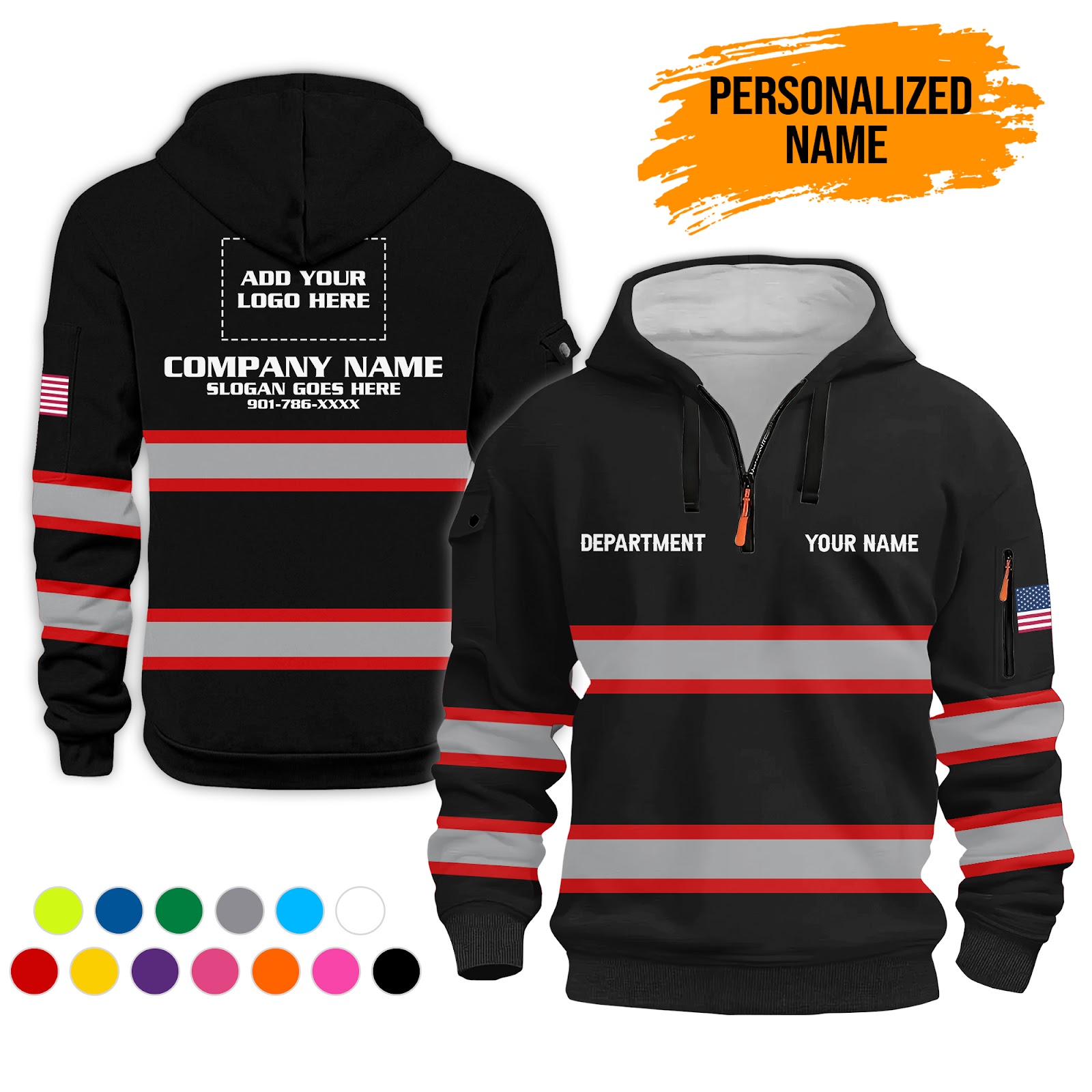 6009705-personalized-name-uniform-workwear-3d-printed-quarter-zip-hoodie-pc273-2.jpg Custom Uniform Workwear 3D Printed Quarter Zip - photo 2