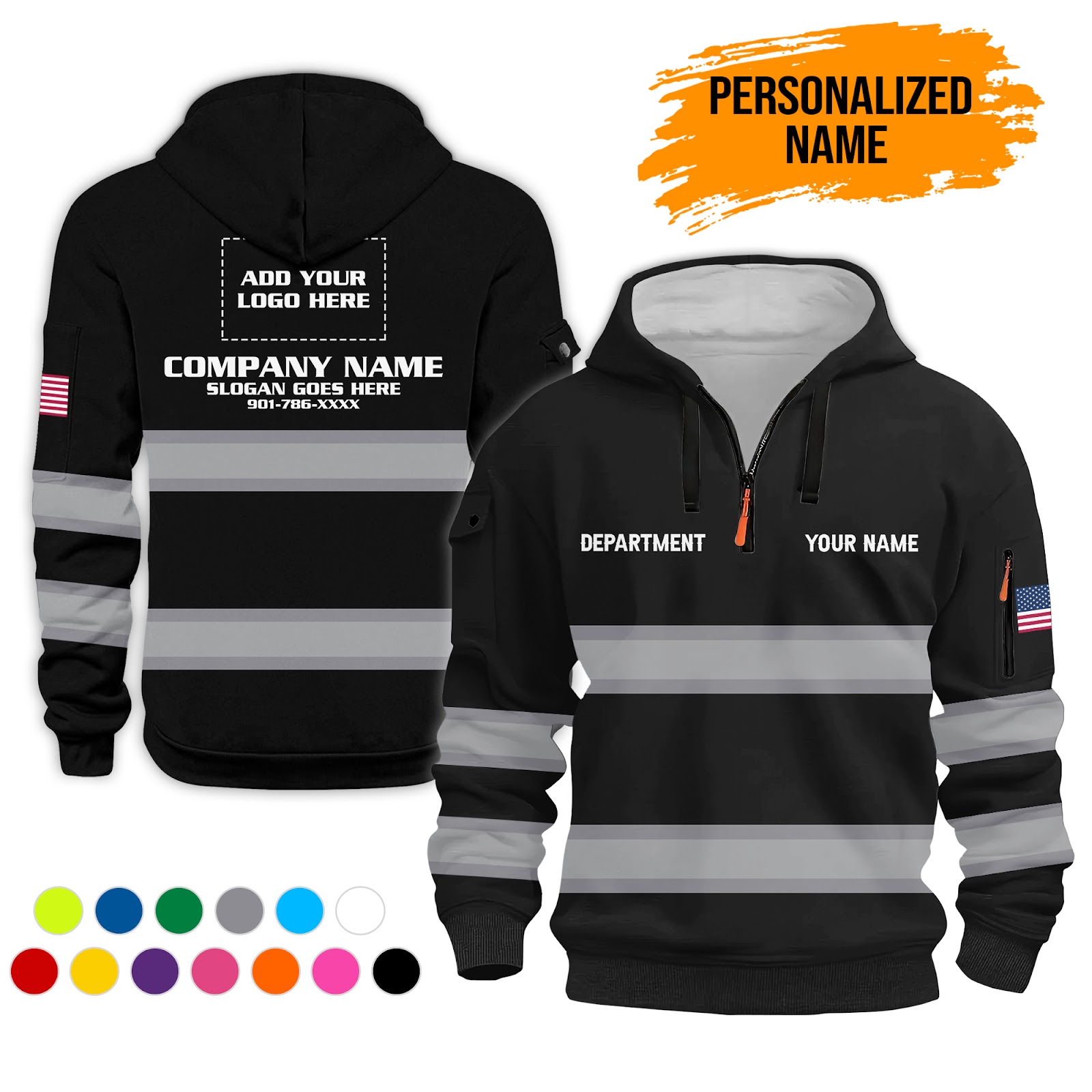 6009705-personalized-name-uniform-workwear-3d-printed-quarter-zip-hoodie-pc273-4.jpg Custom Uniform Workwear 3D Printed Quarter Zip - photo 4