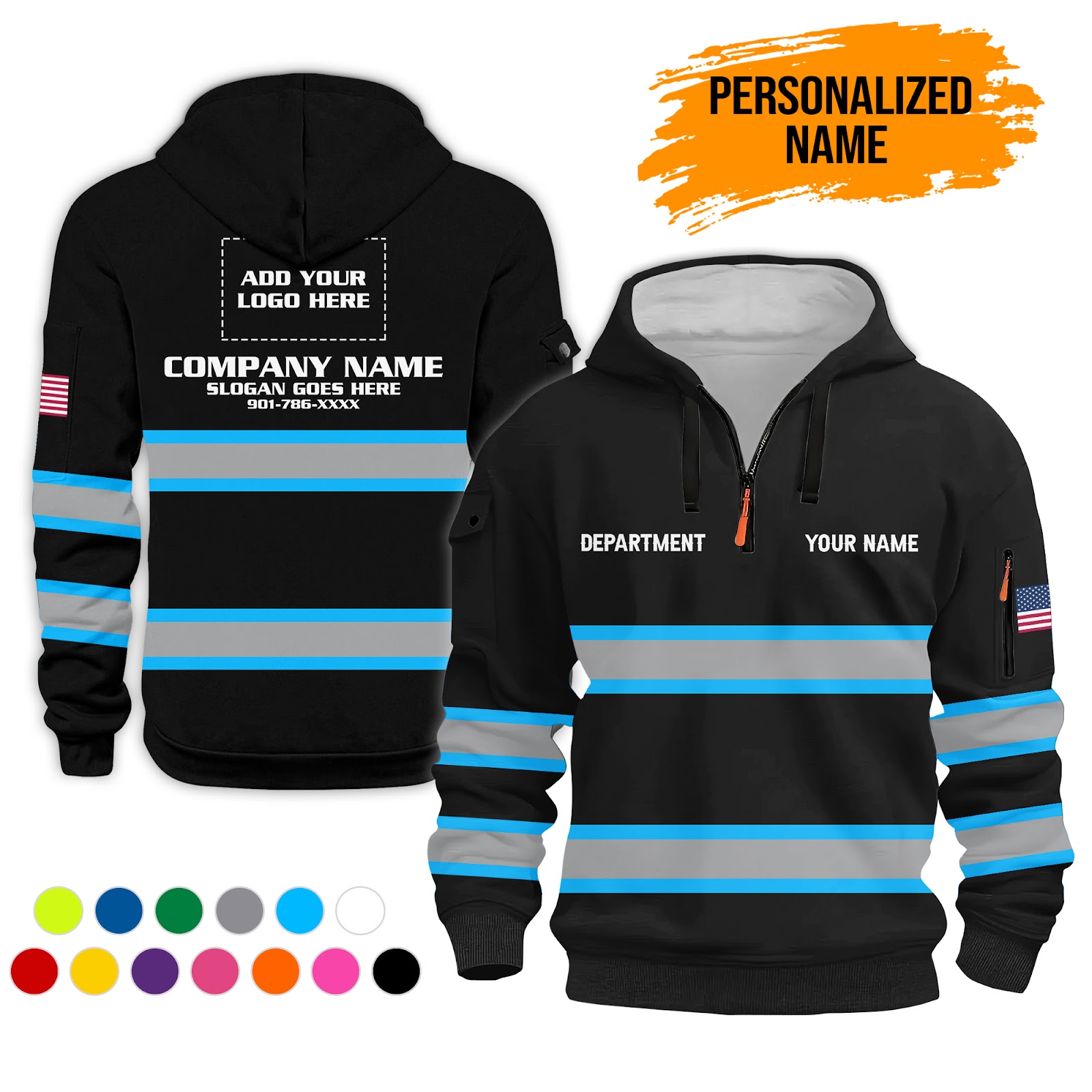 6009705-personalized-name-uniform-workwear-3d-printed-quarter-zip-hoodie-pc273-5.jpg Custom Uniform Workwear 3D Printed Quarter Zip - photo 5