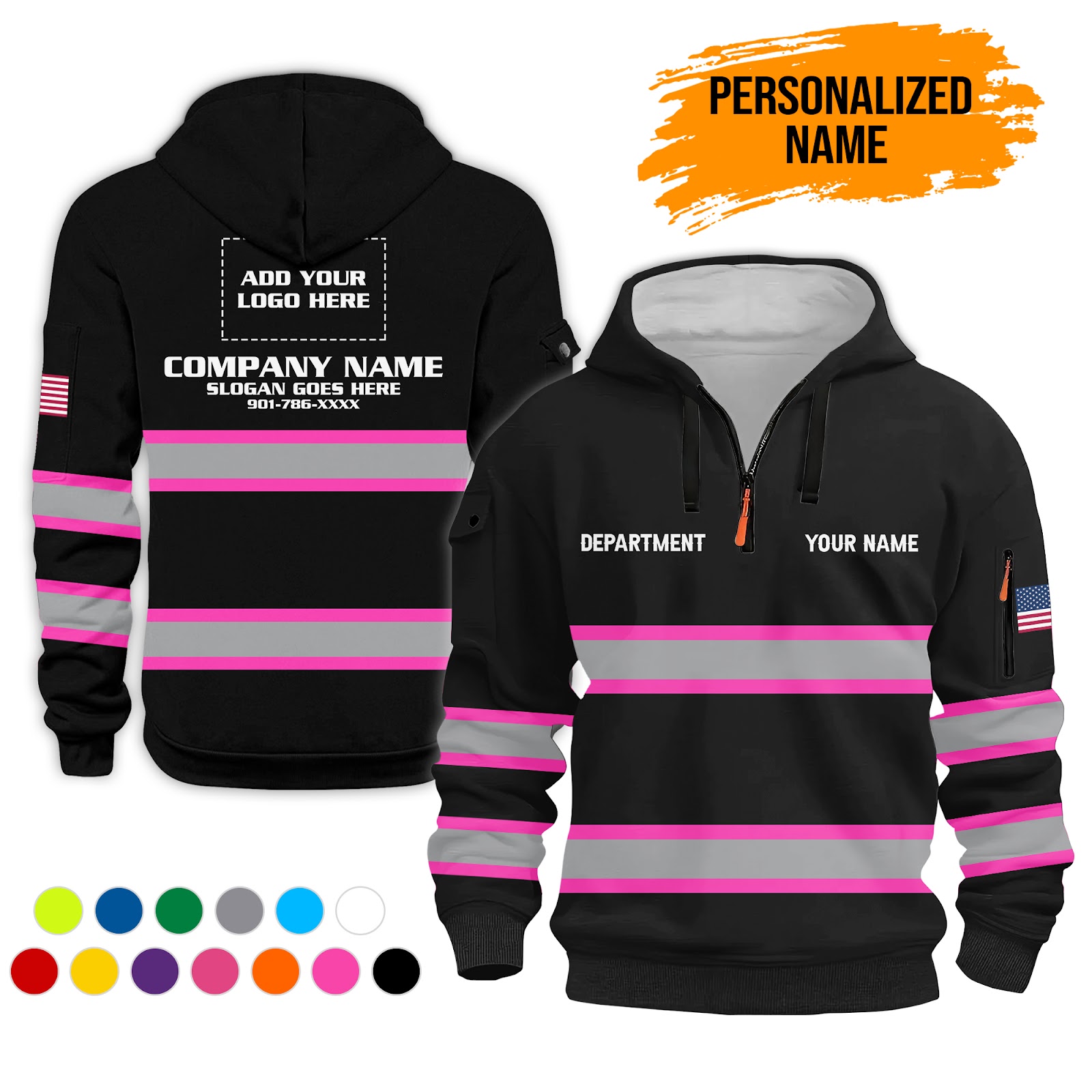 6009705-personalized-name-uniform-workwear-3d-printed-quarter-zip-hoodie-pc273-7.jpg Custom Uniform Workwear 3D Printed Quarter Zip - photo 7