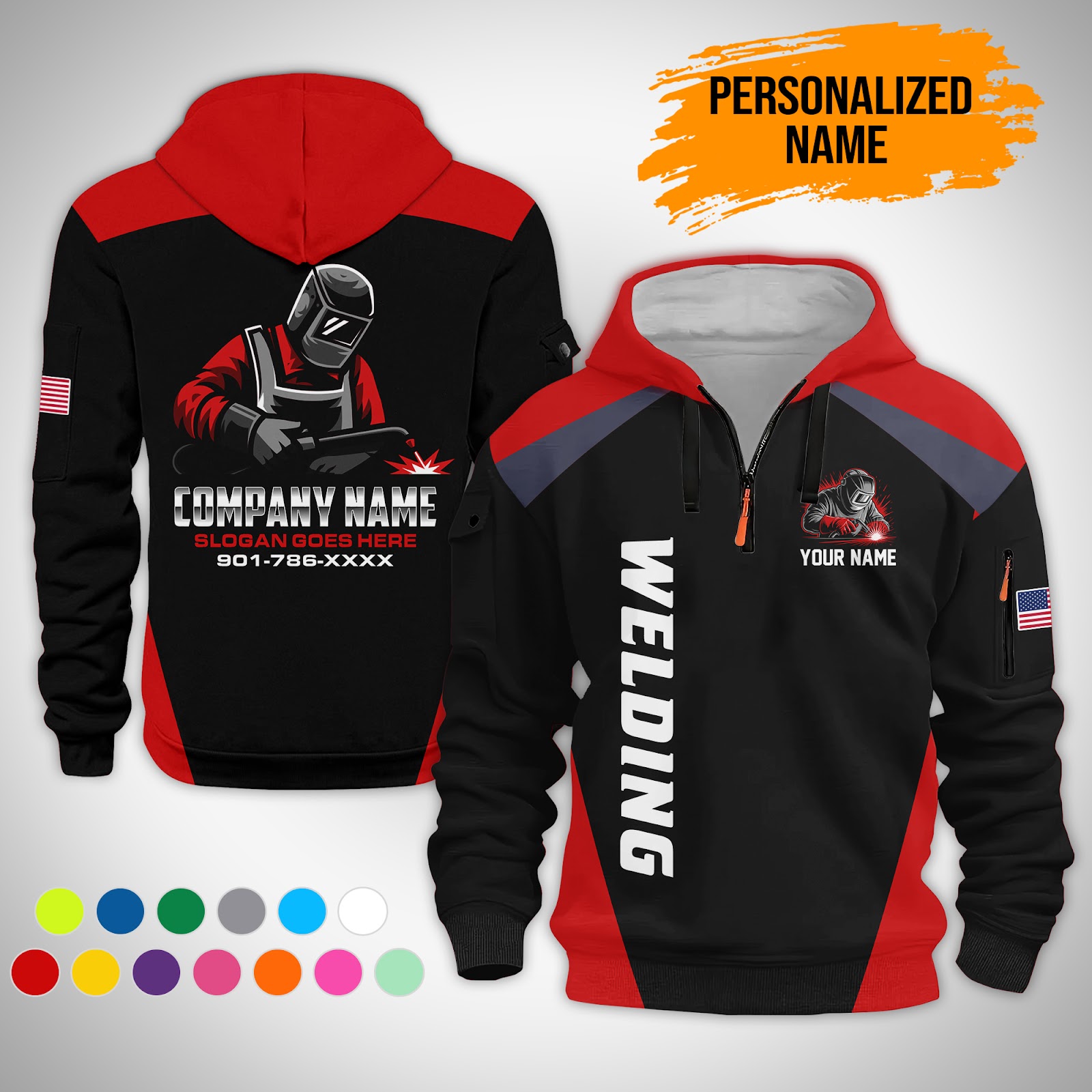 Custom Welding 3D Printed Quarter Zip Hoodie - photo 2