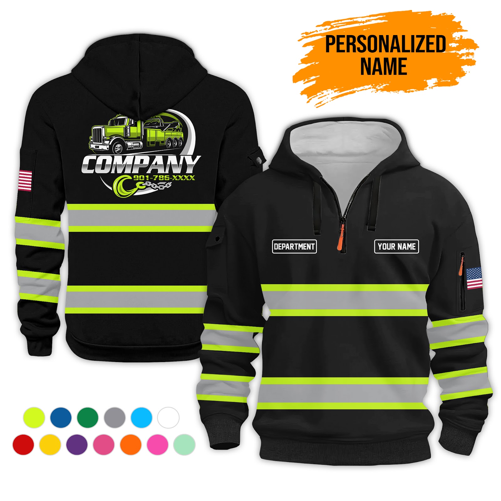 Custom Tow Truck 3D Quarter Zip Hoodie