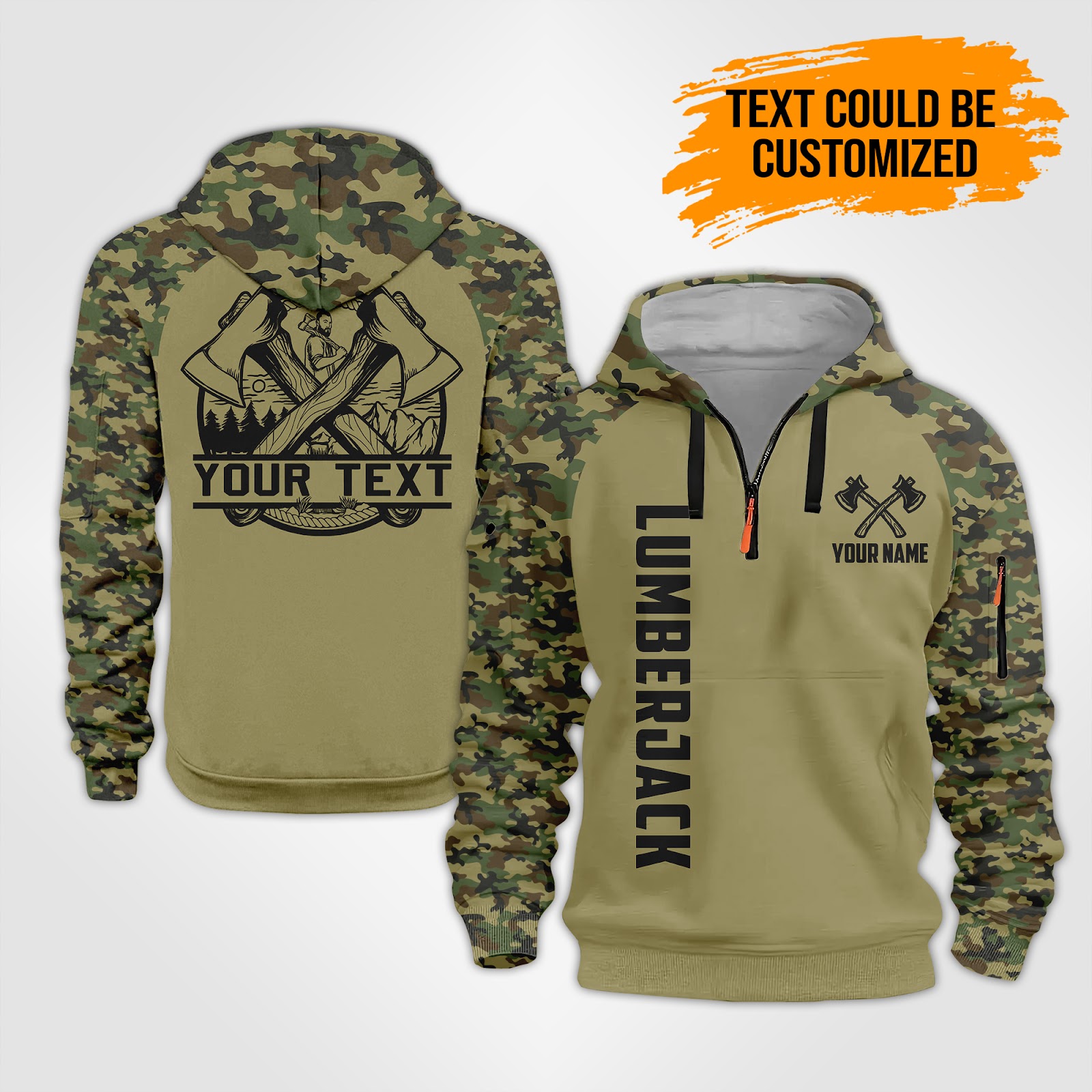 Custom Lumberjack 3D Printed Quarter Zip Hoodie