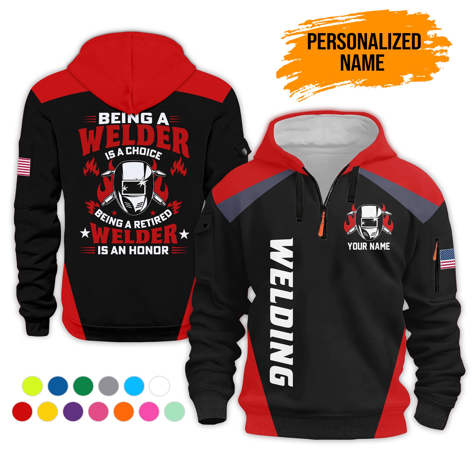 Custom Welding 3D Printed Quarter Zip Hoodie - photo 2