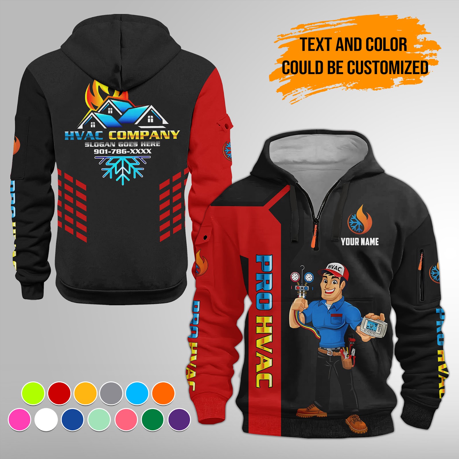 6014480-personalized-name-pro-hvac-quarter-zip-hoodie-am790-2.jpg Custom Pro HVAC Quarter Zip Hoodie - photo 2