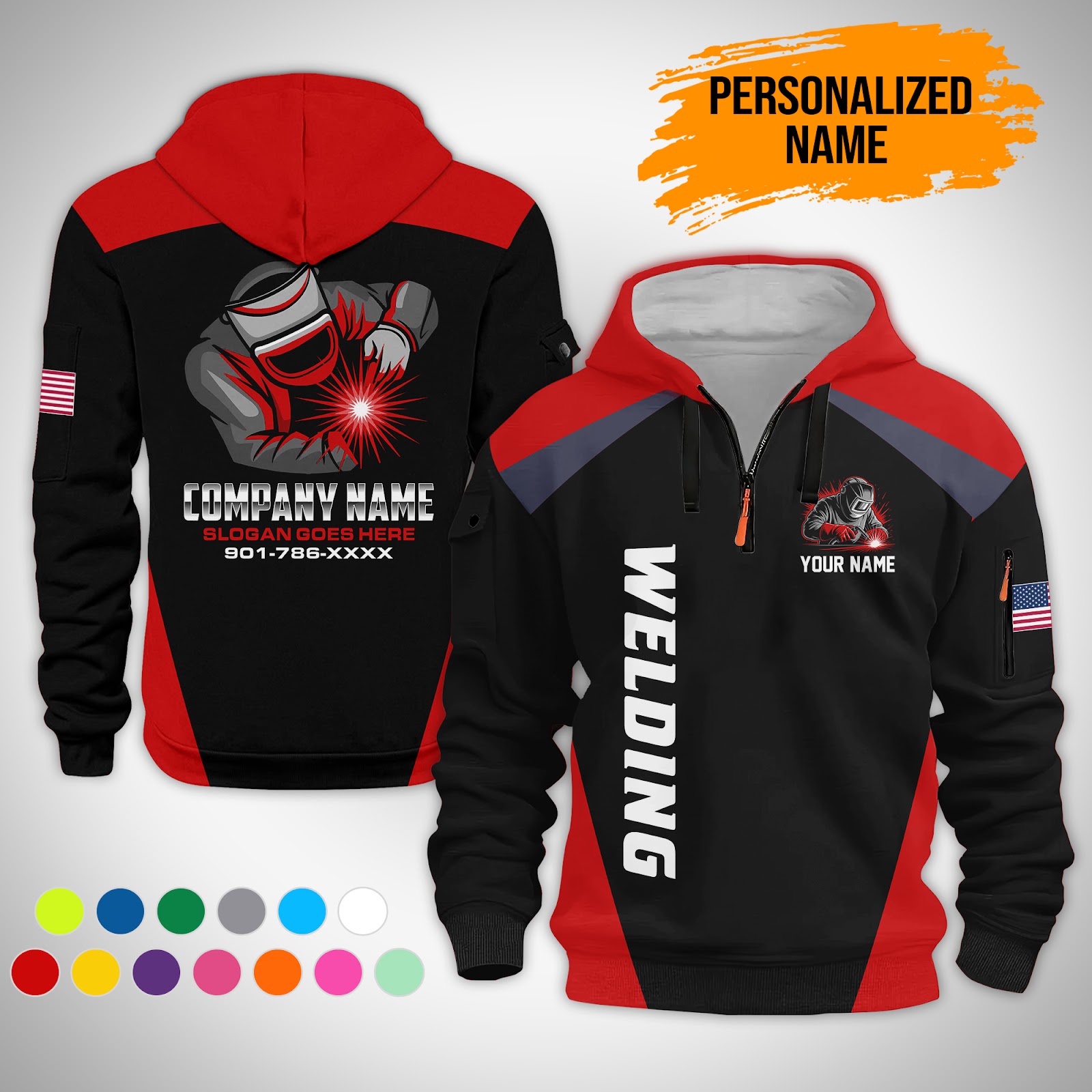 Custom Welding 3D Printed Quarter Zip Hoodie - photo 2