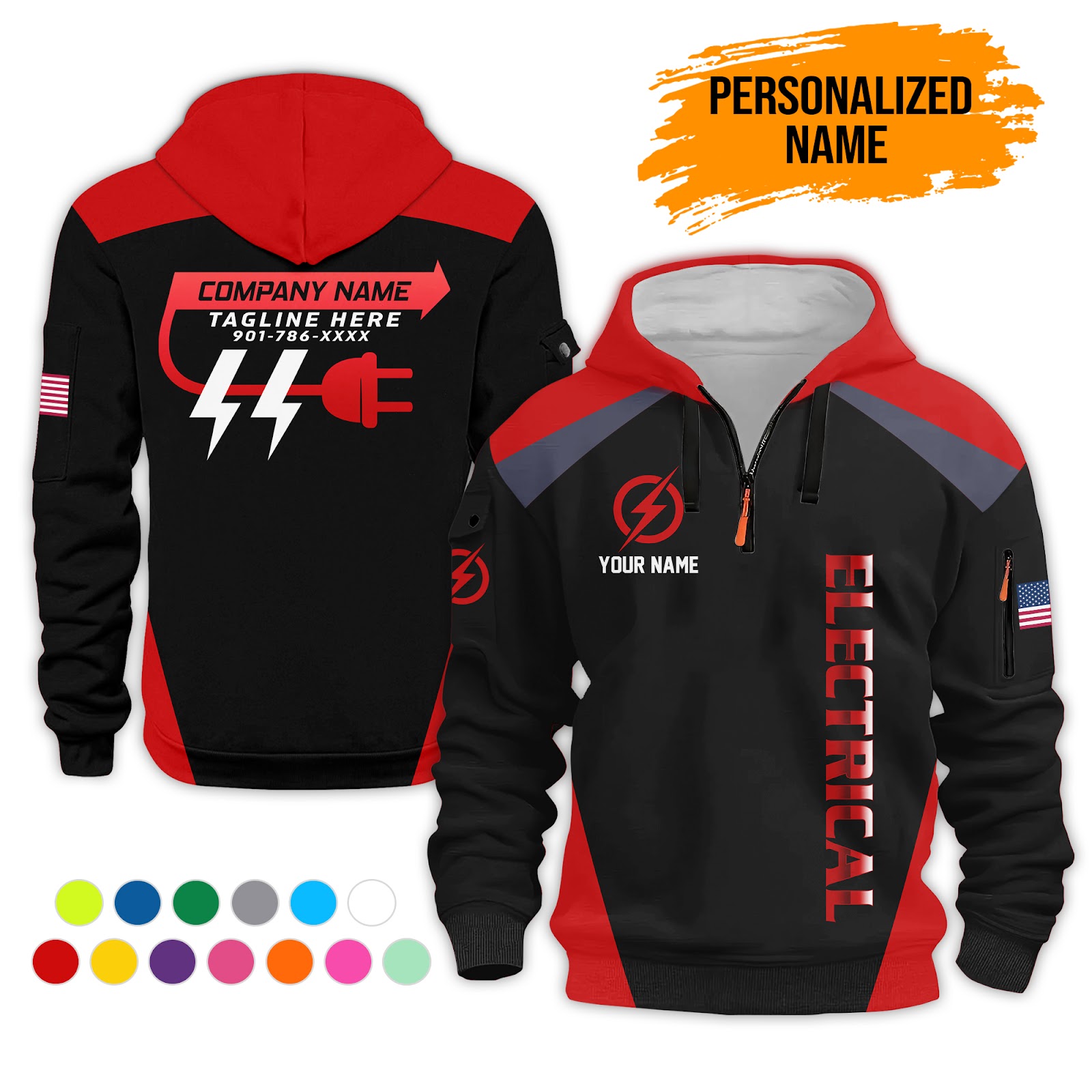 6015677-personalized-name-electrical-quarter-zip-hoodie-pc301-2.jpg Custom Electrical Quarter Zip Hoodie - photo 2