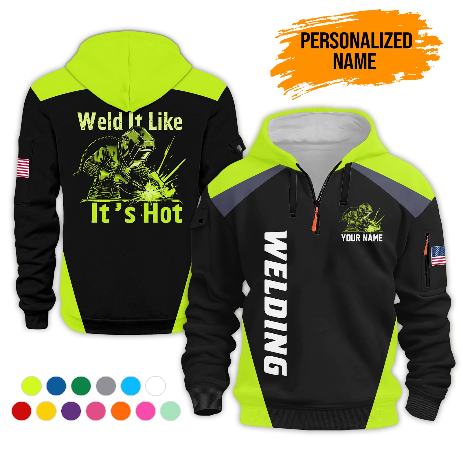 Custom Welding 3D Printed Quarter Zip Hoodie