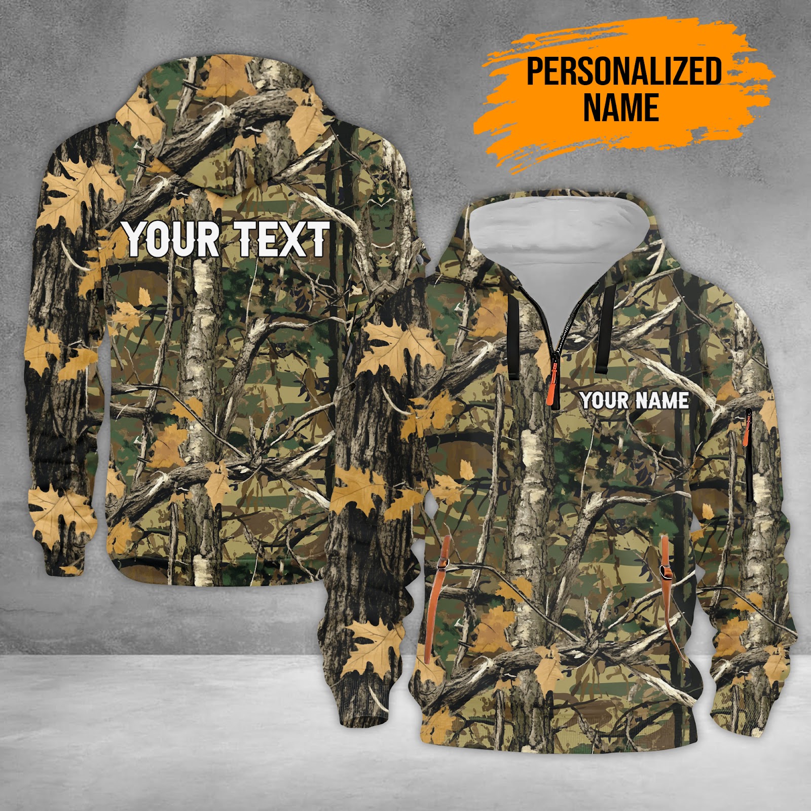 Custom Hunting Camo 3D Quarter Zip Hoodie