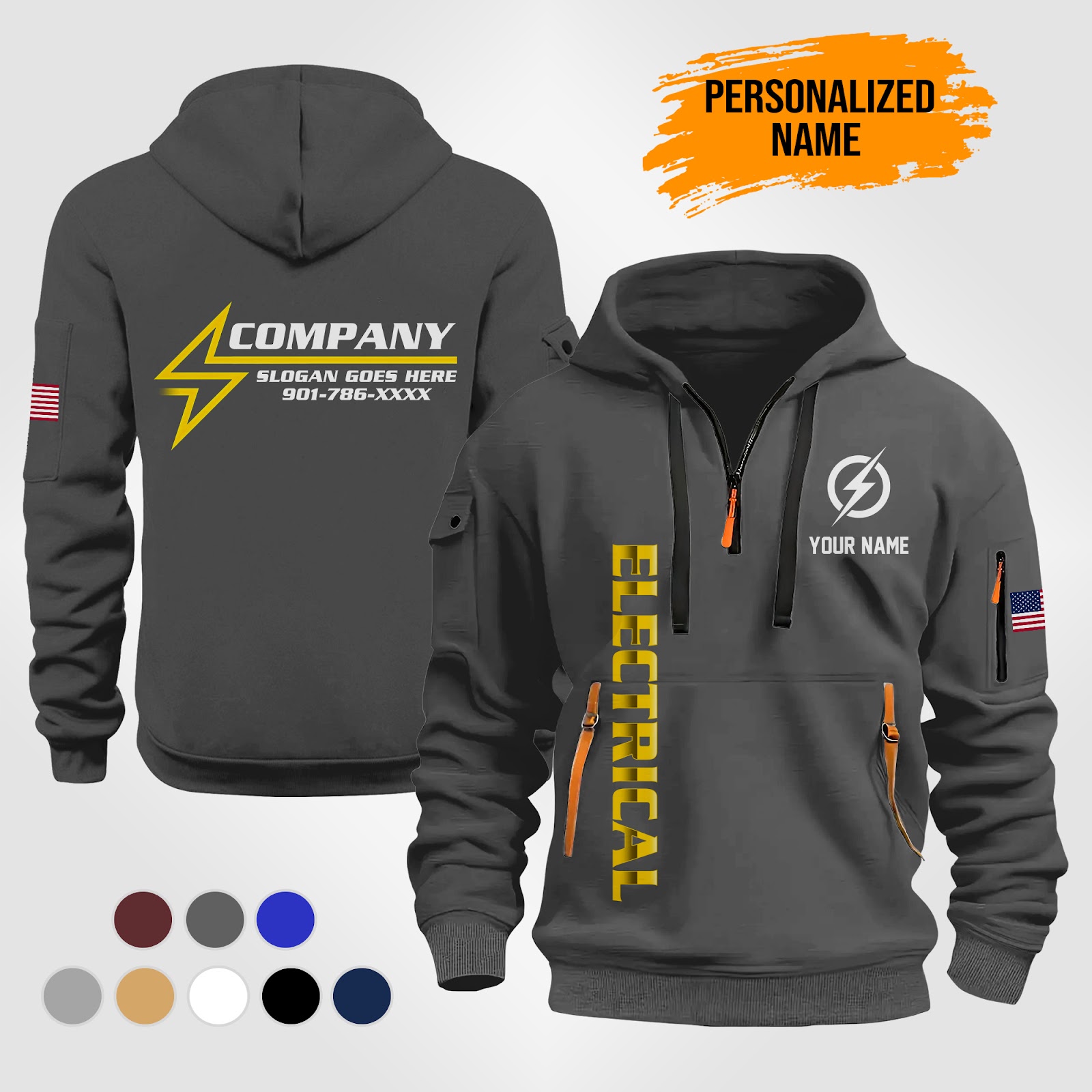 6017541-personalized-name-electrical-quarter-zip-hoodie-zm340-4.jpg Custom Electrical Quarter Zip Hoodie - photo 4