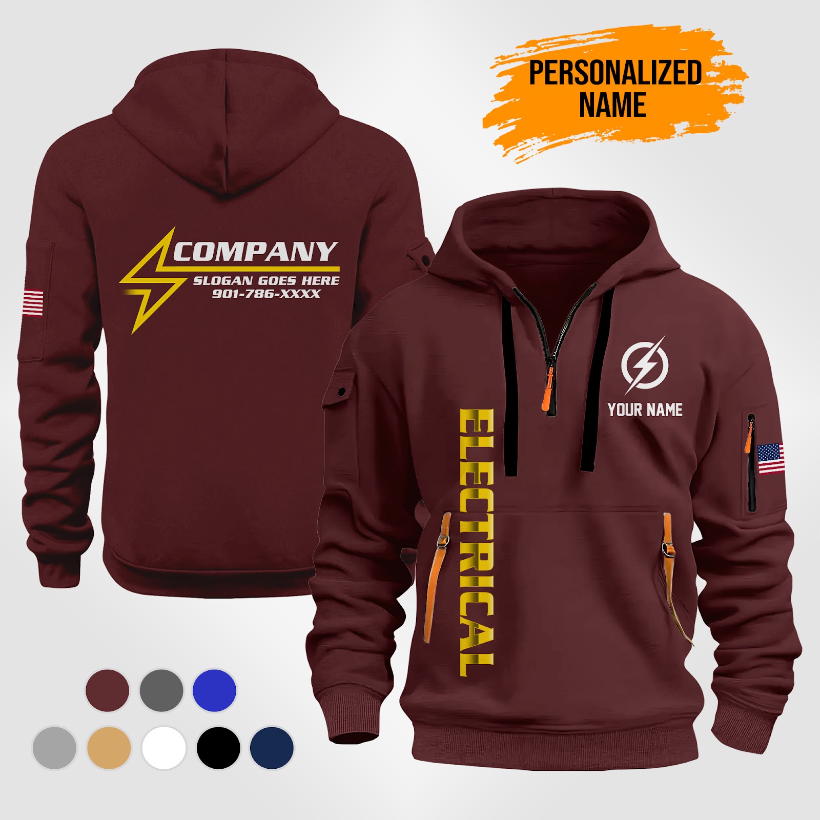 6017541-personalized-name-electrical-quarter-zip-hoodie-zm340-7.jpg Custom Electrical Quarter Zip Hoodie - photo 7