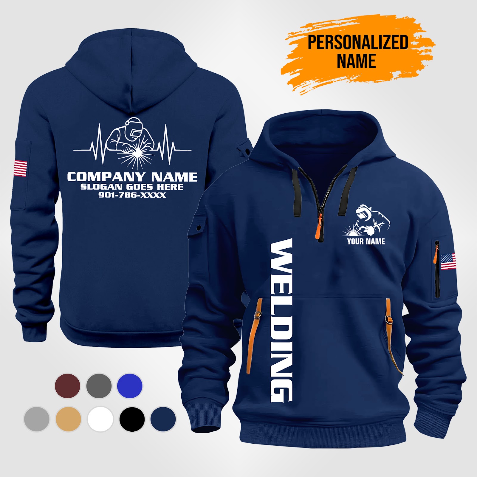 Custom Welding Printed Quarter Zip Hoodie