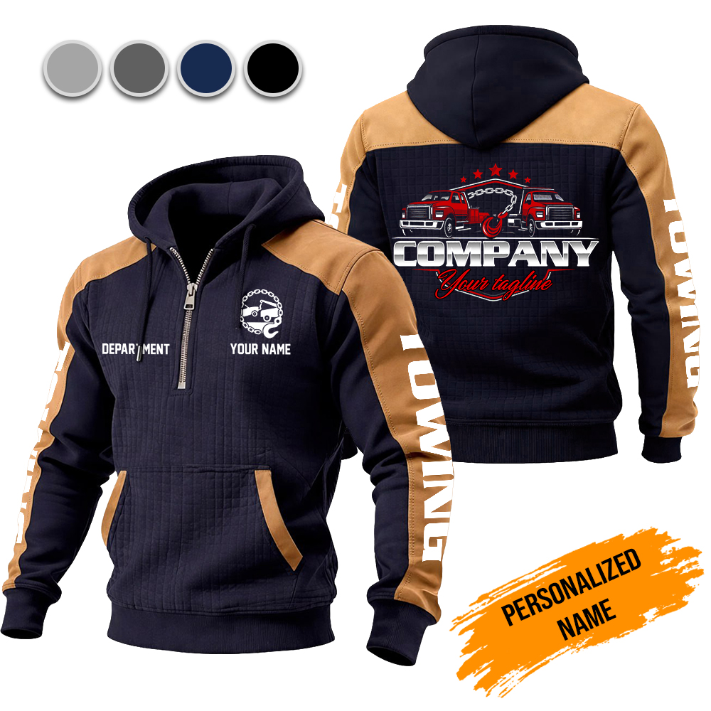 Custom Towing Truck Checkered Zipper Hoodie