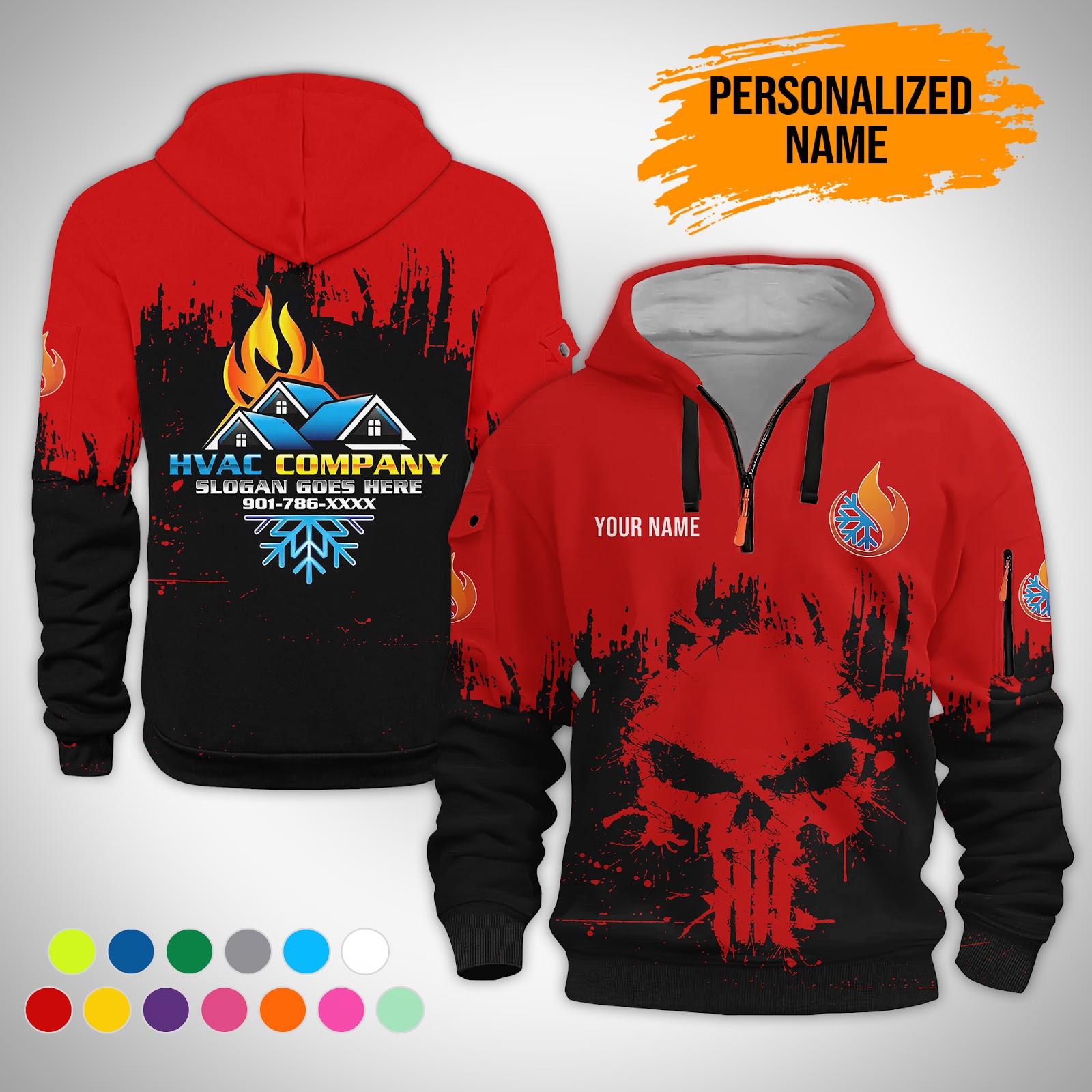 5620576-personalized-name-hvac-3d-quarter-zip-hoodie-ct390-2.jpg Custom HVAC 3D Quarter Zip Hoodie - photo 2