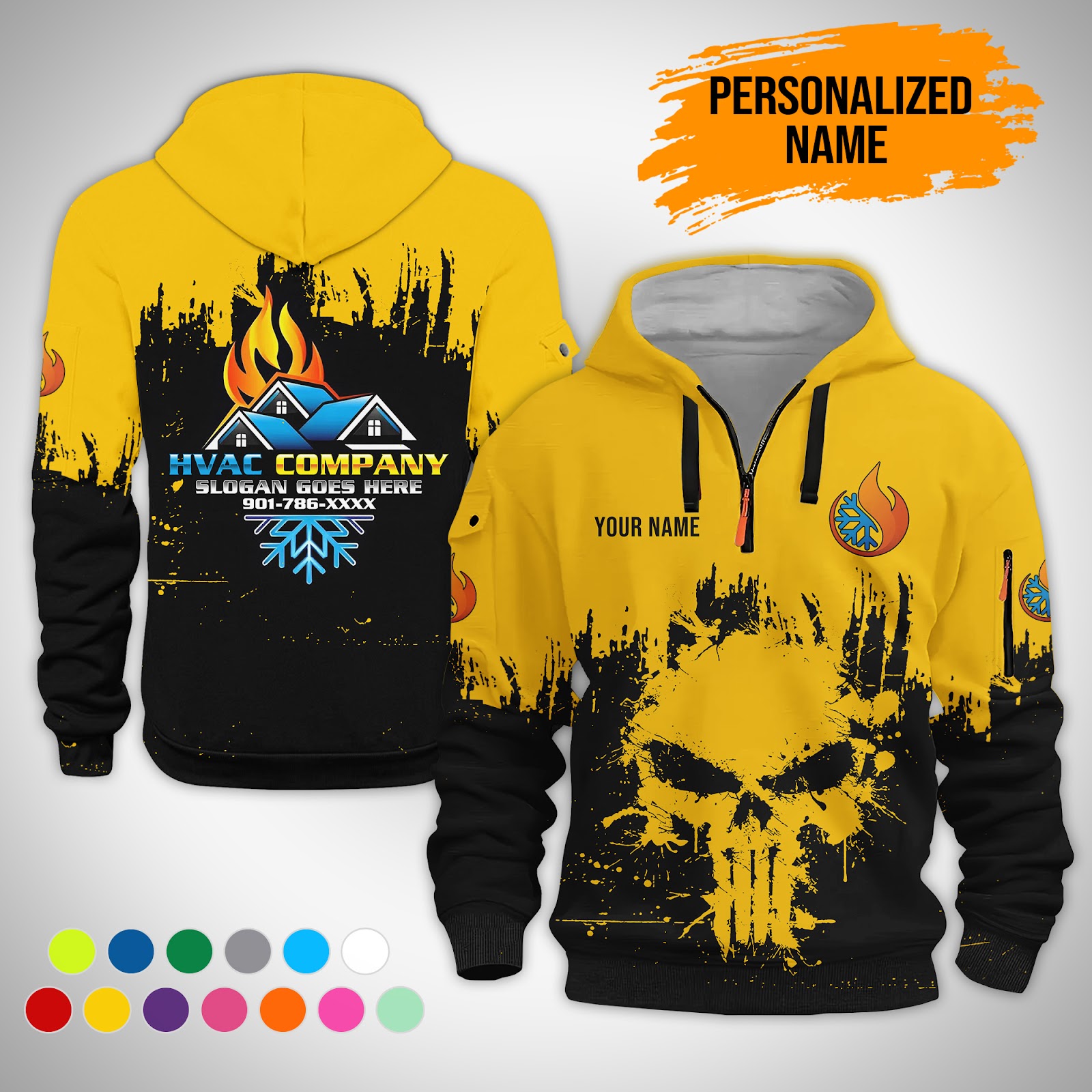 5620576-personalized-name-hvac-3d-quarter-zip-hoodie-ct390-3.jpg Custom HVAC 3D Quarter Zip Hoodie - photo 3