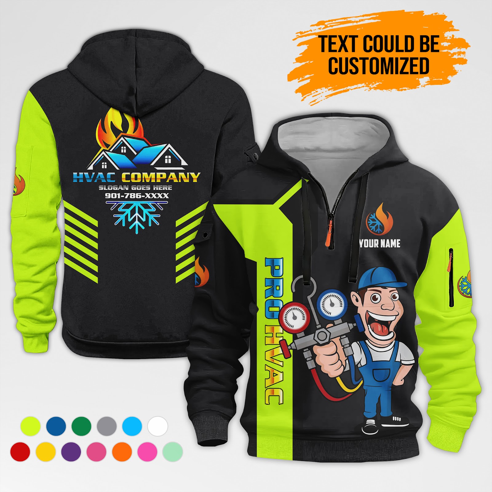 Custom HVAC 3D Quarter Zip Hoodie