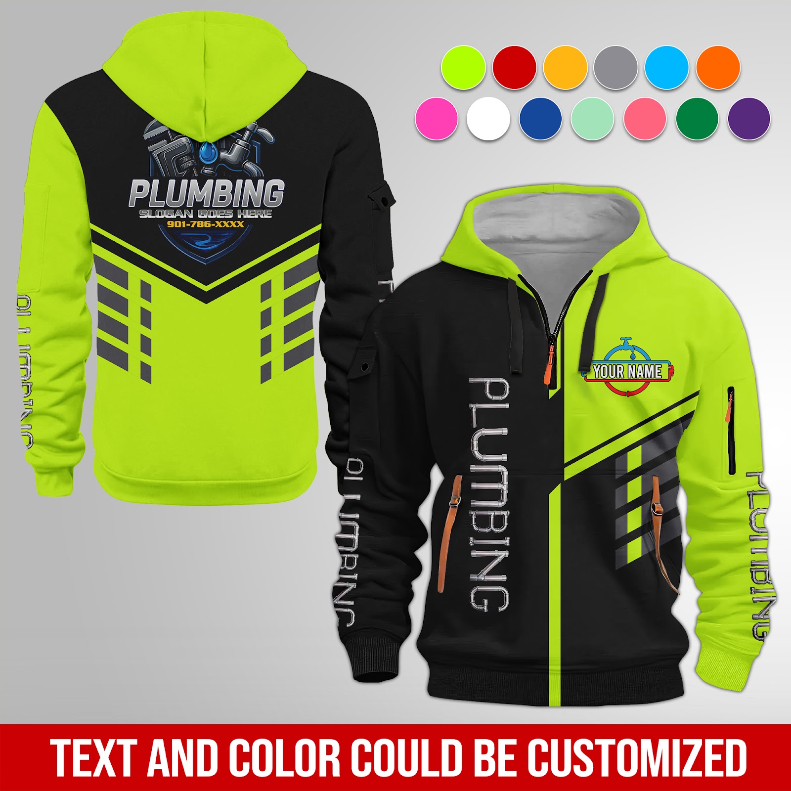 Personalized Plumbing 3D Quarter Zip Hoodie